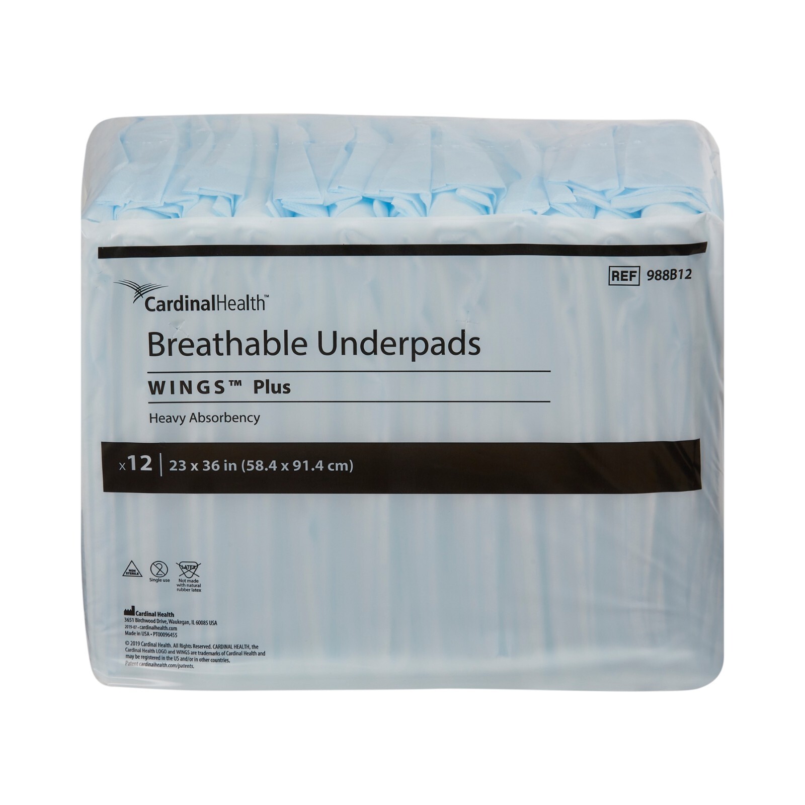CARDINAL 1PK/12 EA Health, Breathable Underpads, Wings Plus, 23″ x36″ 988B D/2/1