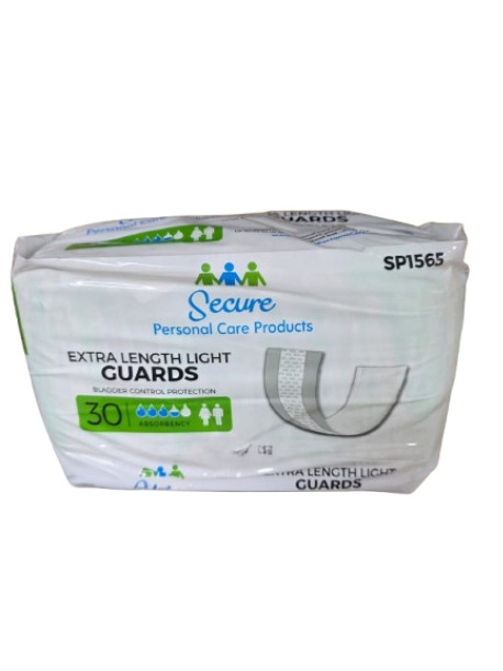 Secure Personal Care Extra Length Light Guards 30 Ct Bladder Control Pads Unisex