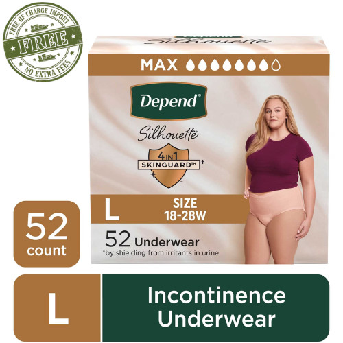 Depend Silhouette Women Incontinence & Postpartum Bladder Leak Underwear,L, 52Ct