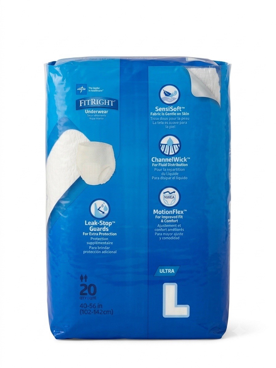 Medline FitRight Underwear Ultra, adult Large, 4 packs of 20 Incontinence