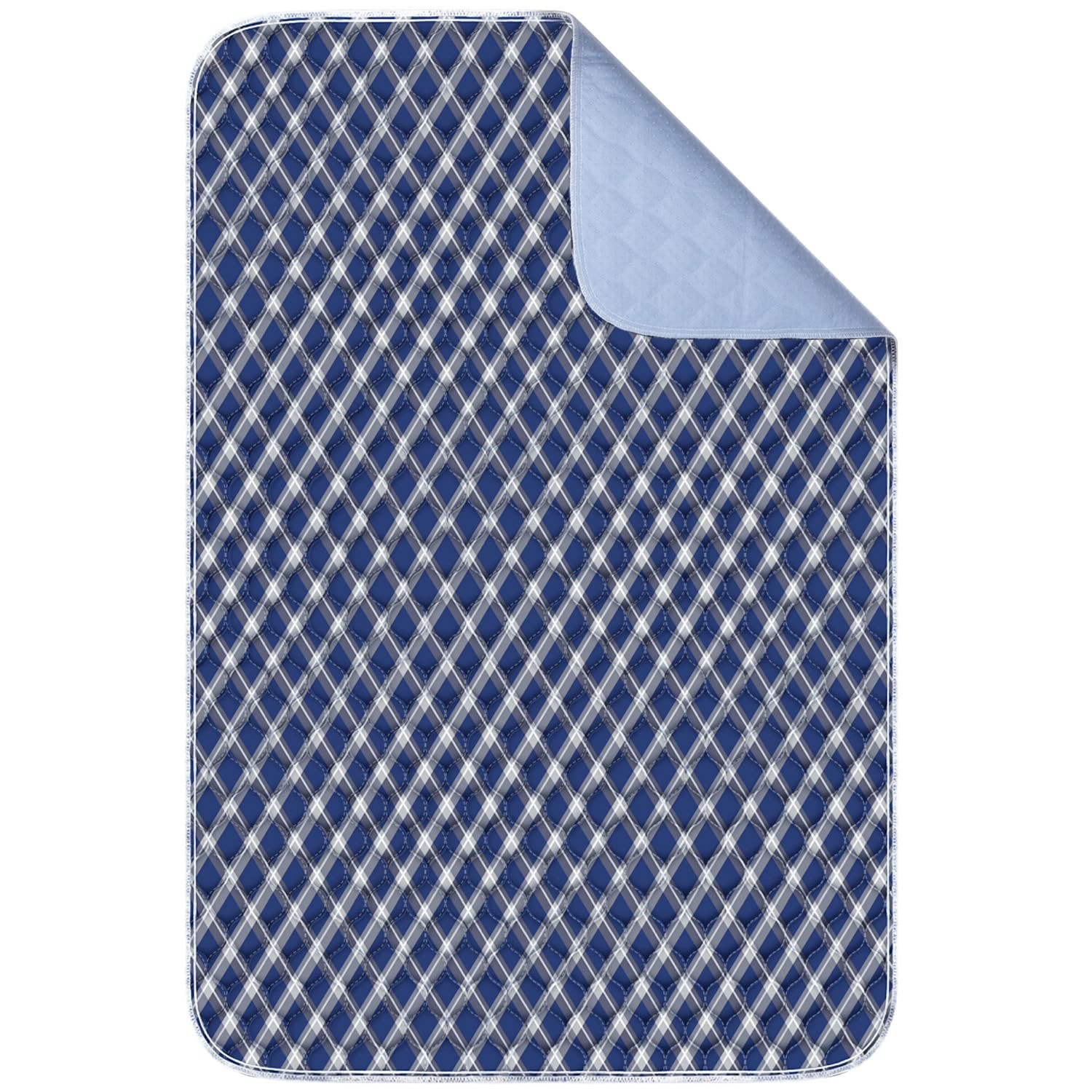 Non-Slip Bed Pads for Incontinence Washable 36″ x 72″|1 Pack Navy Blue Grid W…