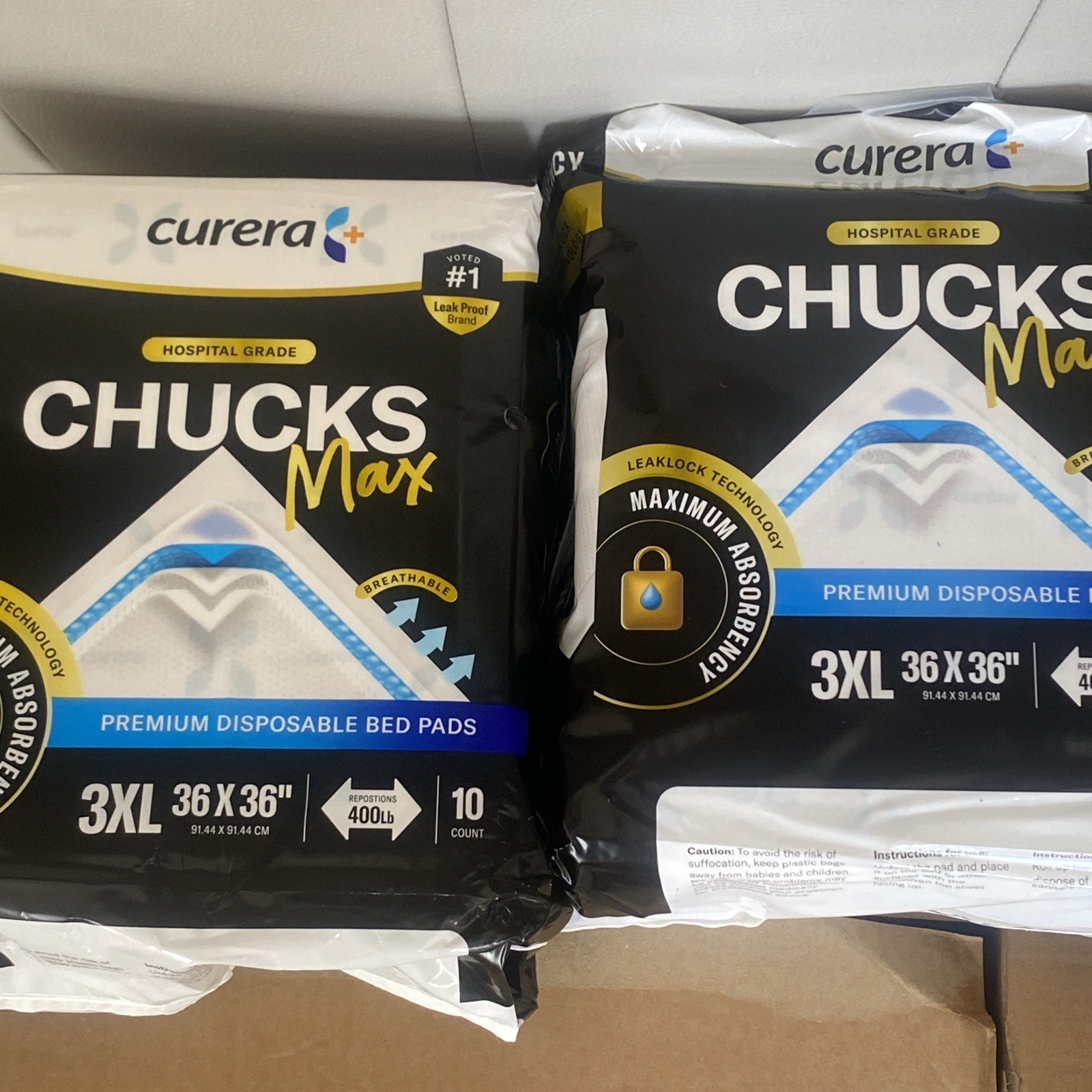 CURERA HOSPITAL GRADE CHUCKS MAX 3XL 36×36” (2) 10 Count RESPOSTIONS 400Lb