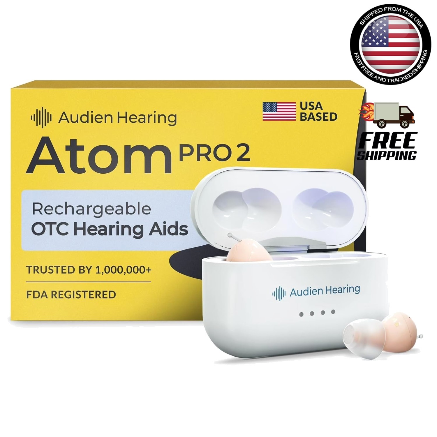 Atom Pro 2: Nearly Invisible Rechargeable Hearing Aids with UV Cleaning Case