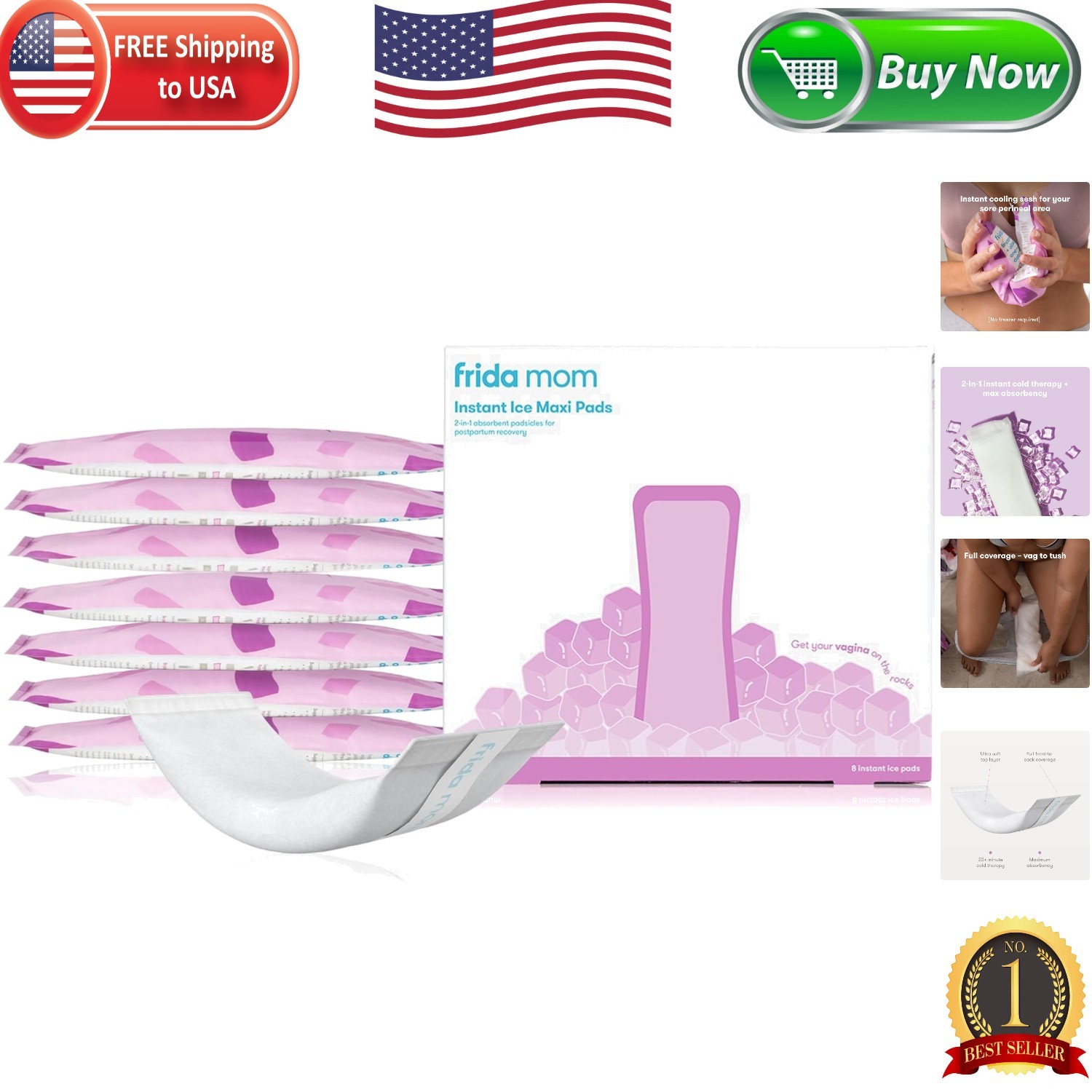 Postpartum Relief: 2-in-1 Cold Therapy Maxi Pads with Extra Absorbency, 8 Count