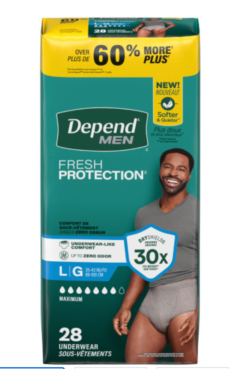 Depend Fresh Protection Men’s Incontinence Underwear, LARGE, 28 Ct (2176)