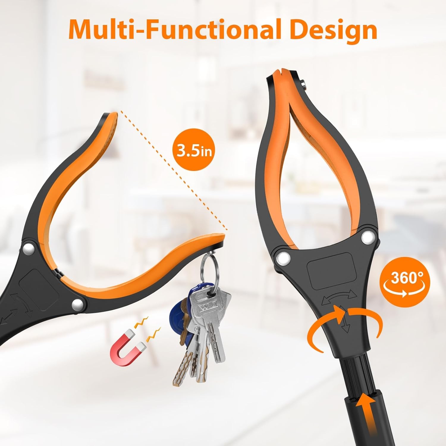 32″ Grabber Reacher Tool, 2 Pk Foldable Tool w/360° Rotating Jaw & Magnet