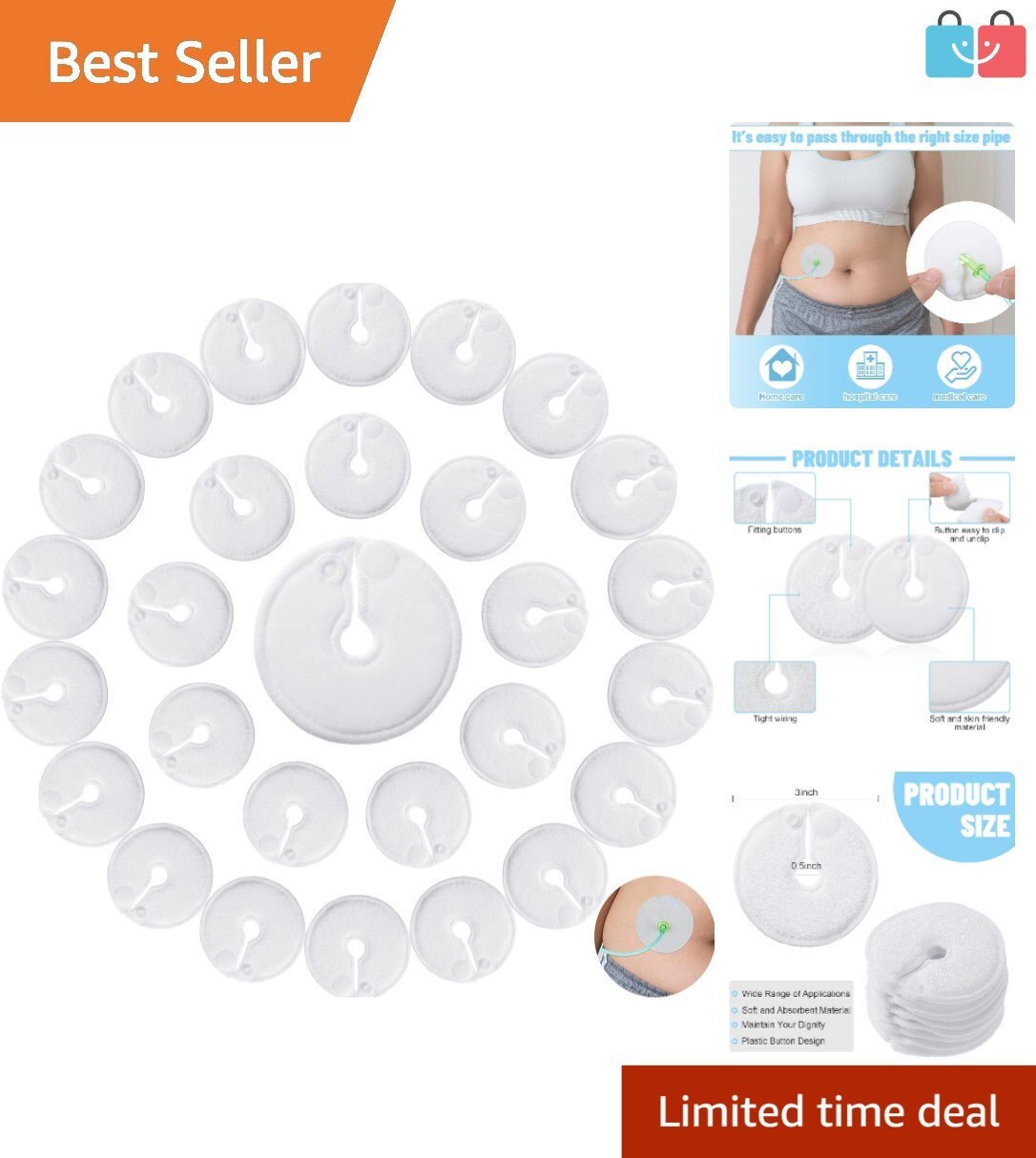 28 Pack Soft Cotton G Tube Pads – Comfortable Feeding Tube Covers for Dignity