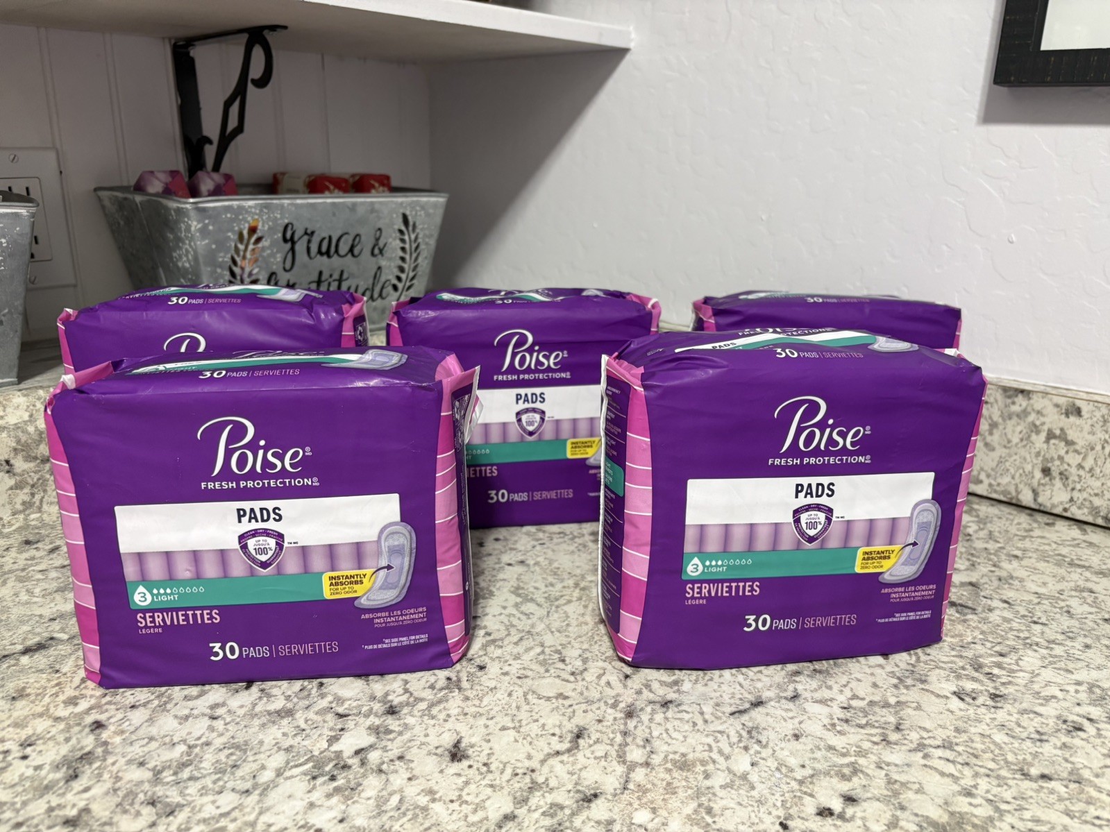 Lot of 4 Poise 3 Light Absorbency Disposable Incontinence Pads 30 Count Pack