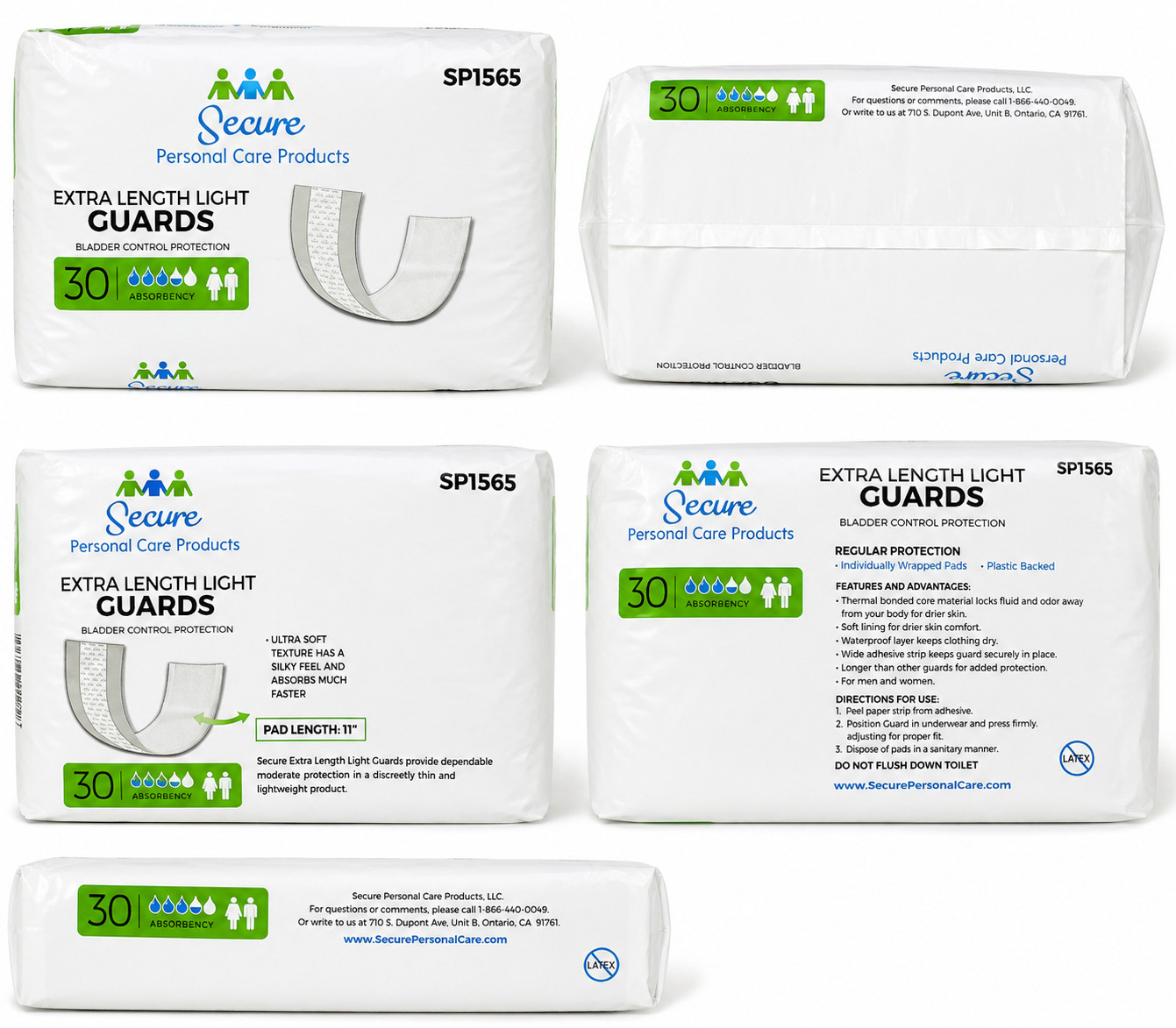 Secure Personal Care Extra Length Light Guards 30 Ct Bladder Control Pads Unisex