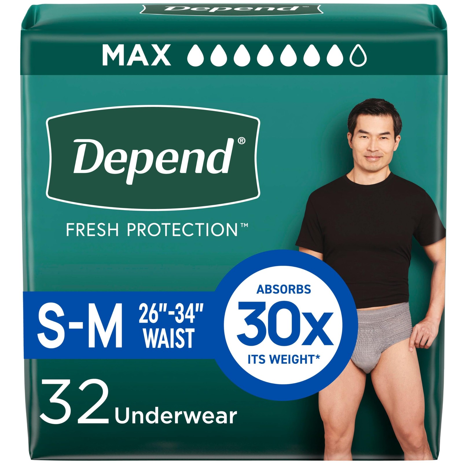 Depend Maximum Incontinence Underwear for Men, Small/Medium, 32 Count