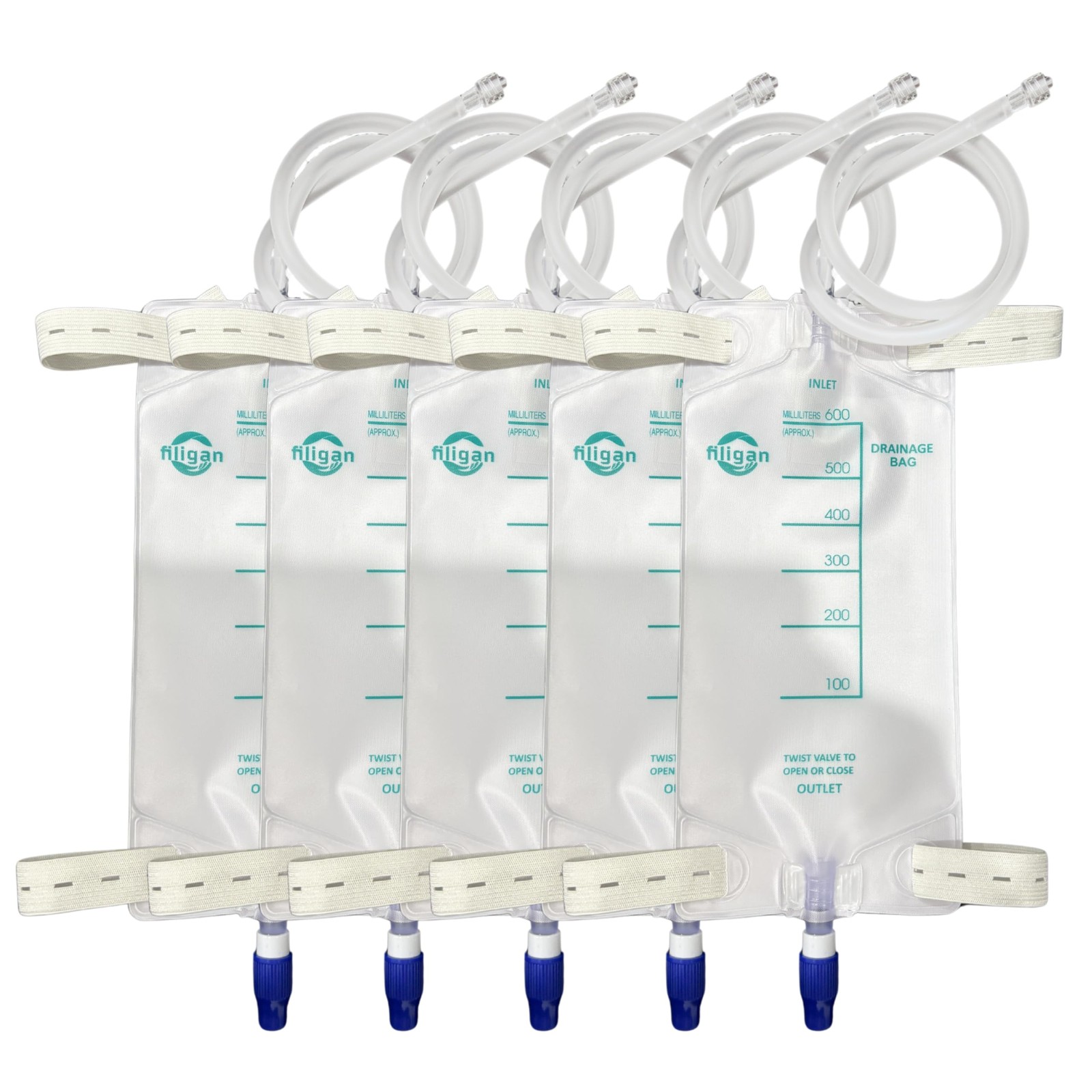 Filigan 600ml Nephrostomy Bags, Clear Urine Drainage Bag with 24″ Silicone Tu…