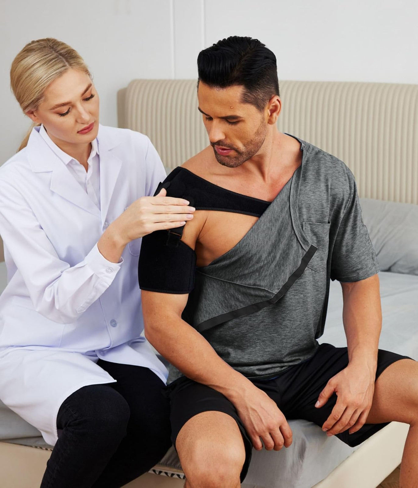 Men’s Post Shoulder Surgery Shirt Breathable Fabric Recovery Open Side Snap