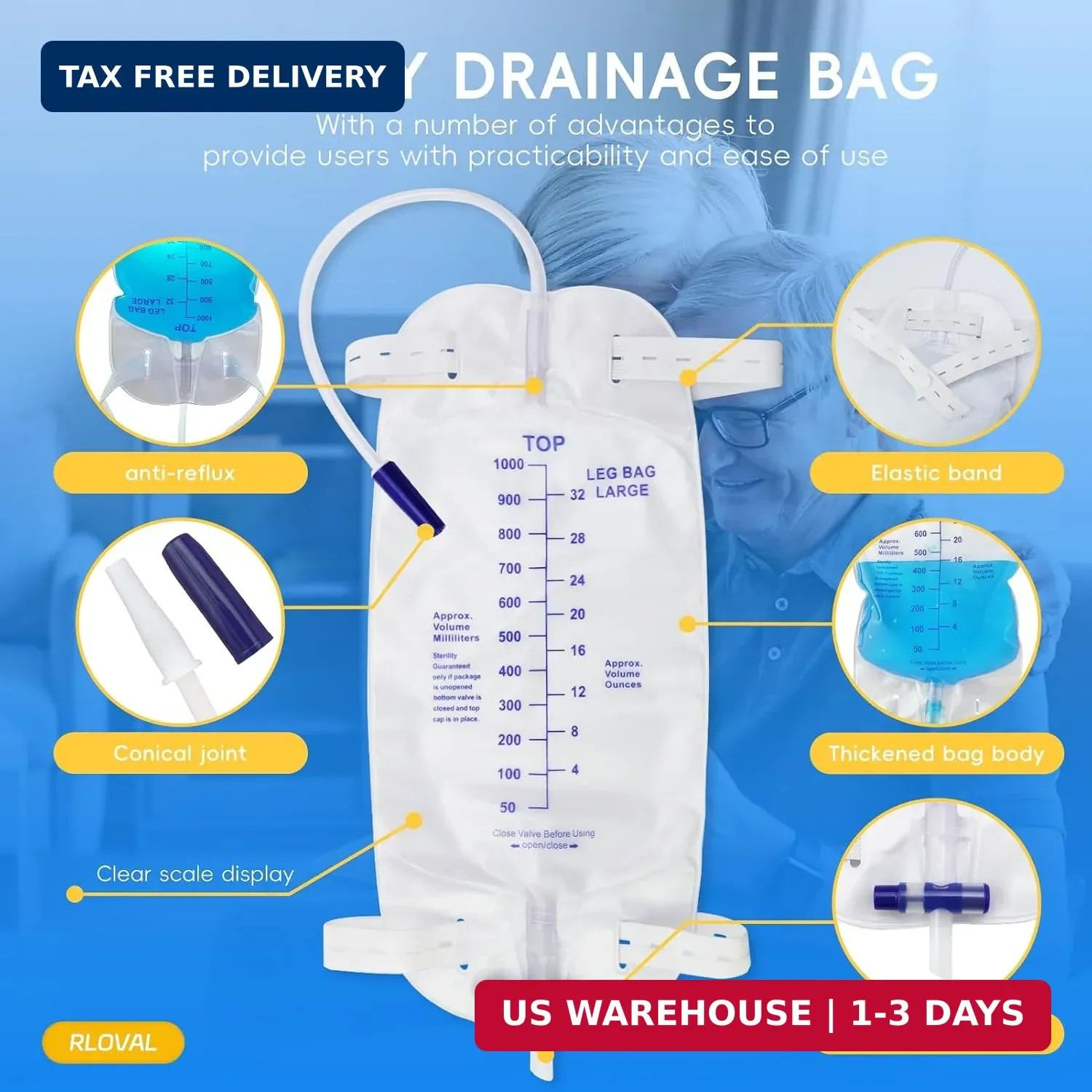 5PCS Leg Urinary Drainage Bags,1000ML Large Capacity Catheter Leg Bag,2 Adjustab