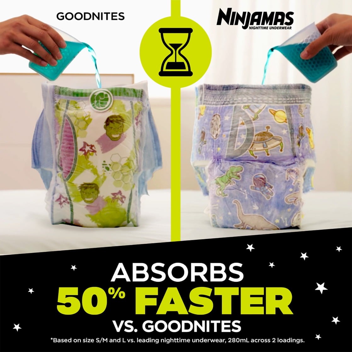 Ninjamas Boys Bedwetting Nighttime Underwear, Size L (64-95+ lbs), 68 Count