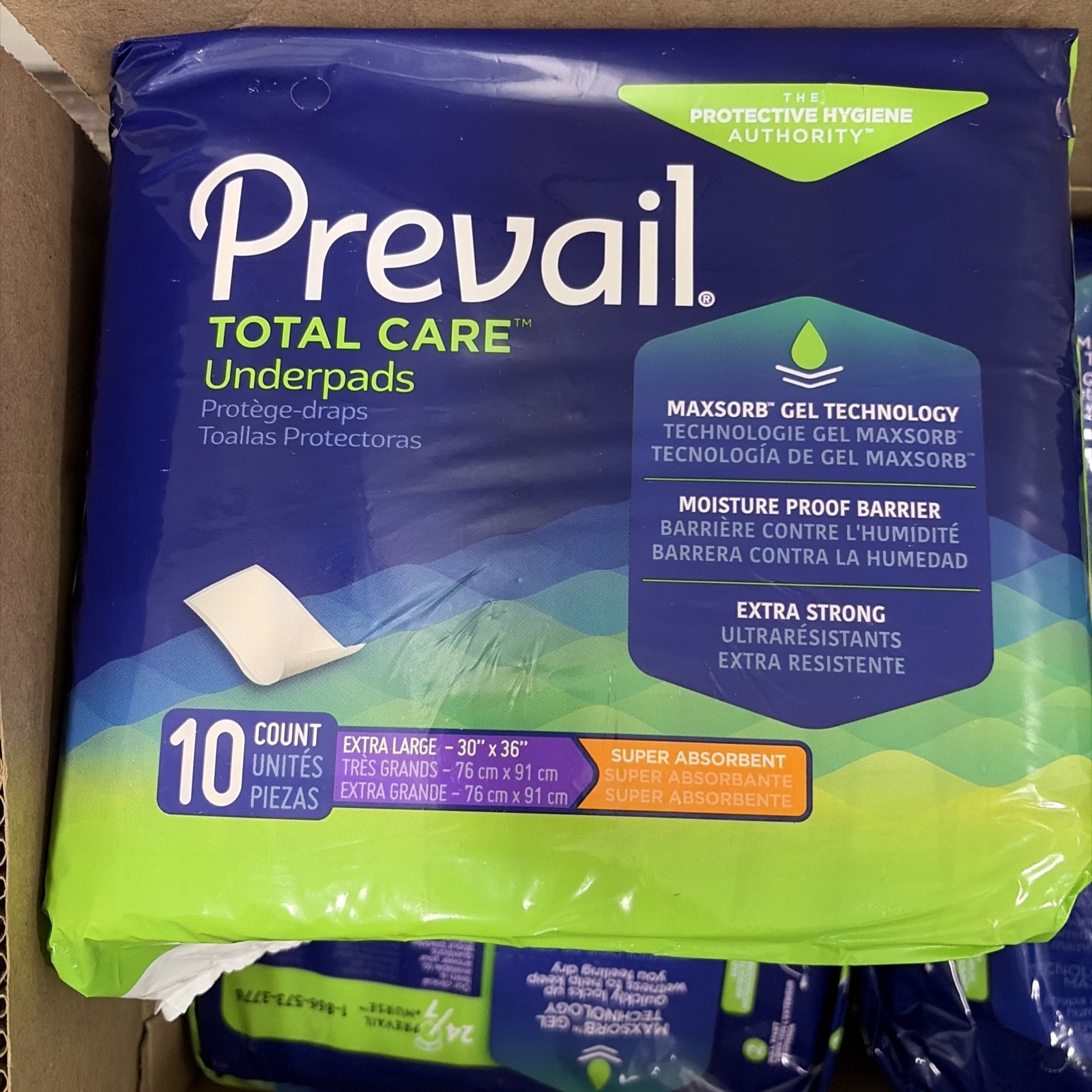 4 – Prevail Total Care Underpads 10 Count XL 30″ x 36” Super Absorbent