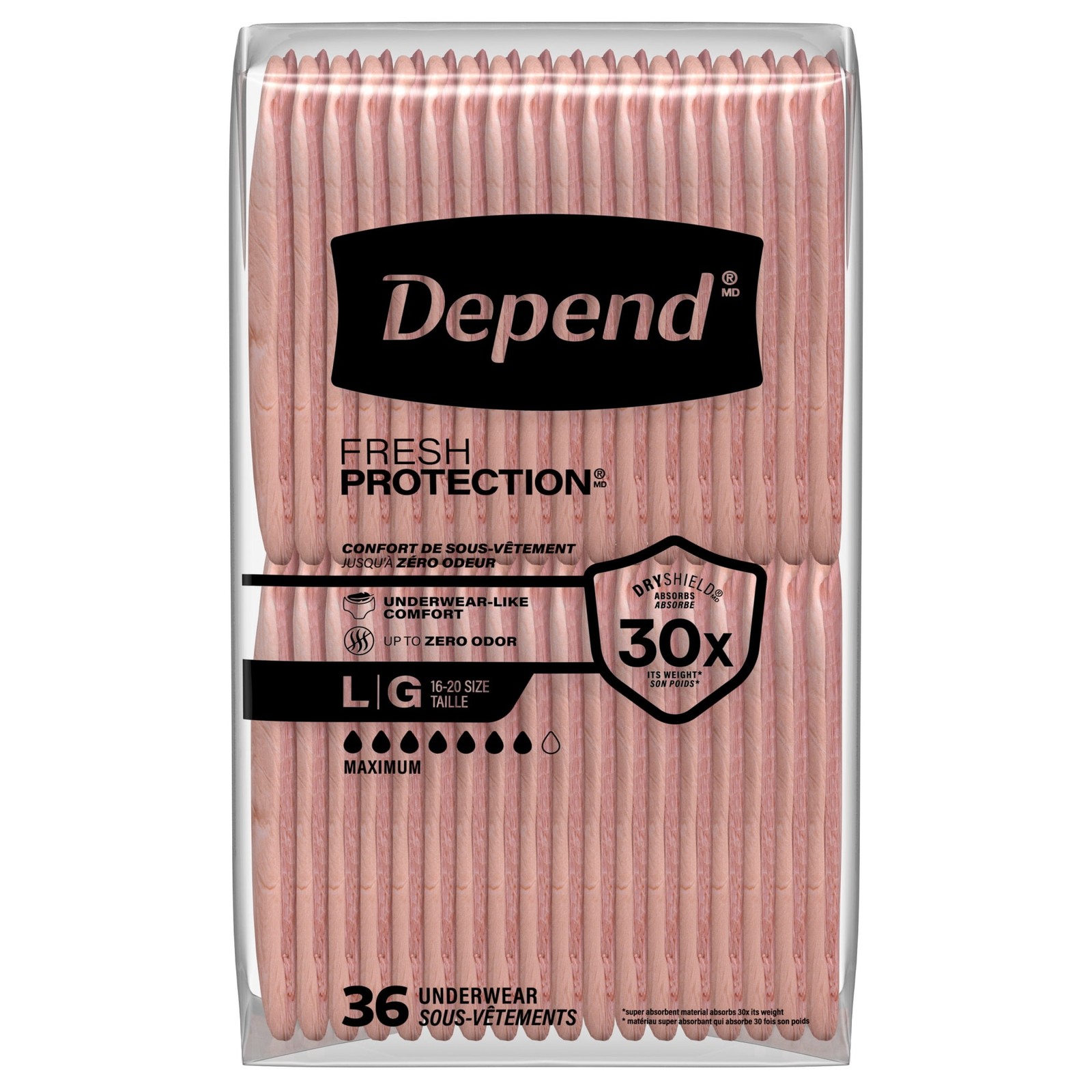 Depend Fresh Protection Incontinence Underwear for Women, Adult Diapers, L, 72 C