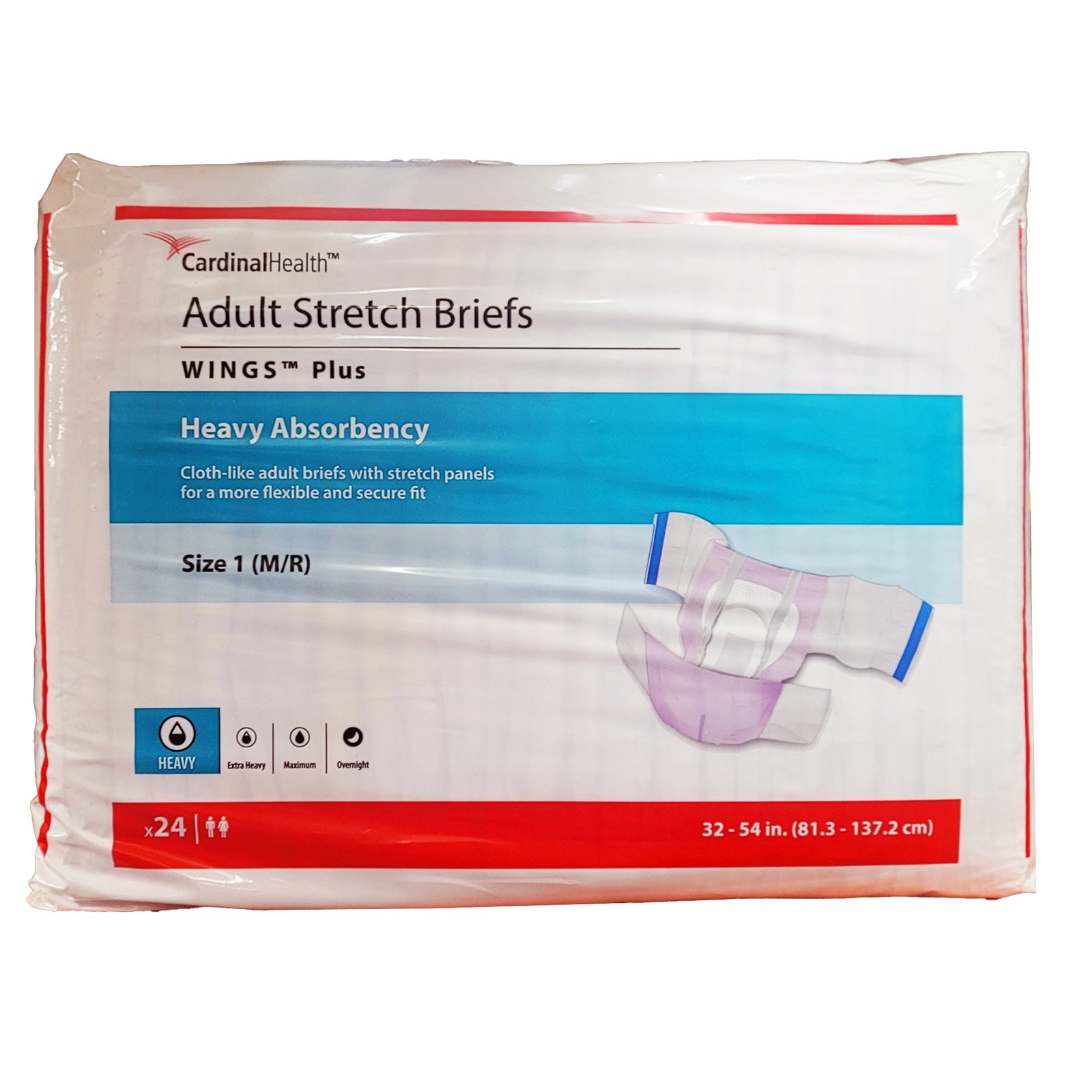 Wings Plus Adult Incontinence Brief 1 Heavy Absorbency Stretch 66063S 24 Ct