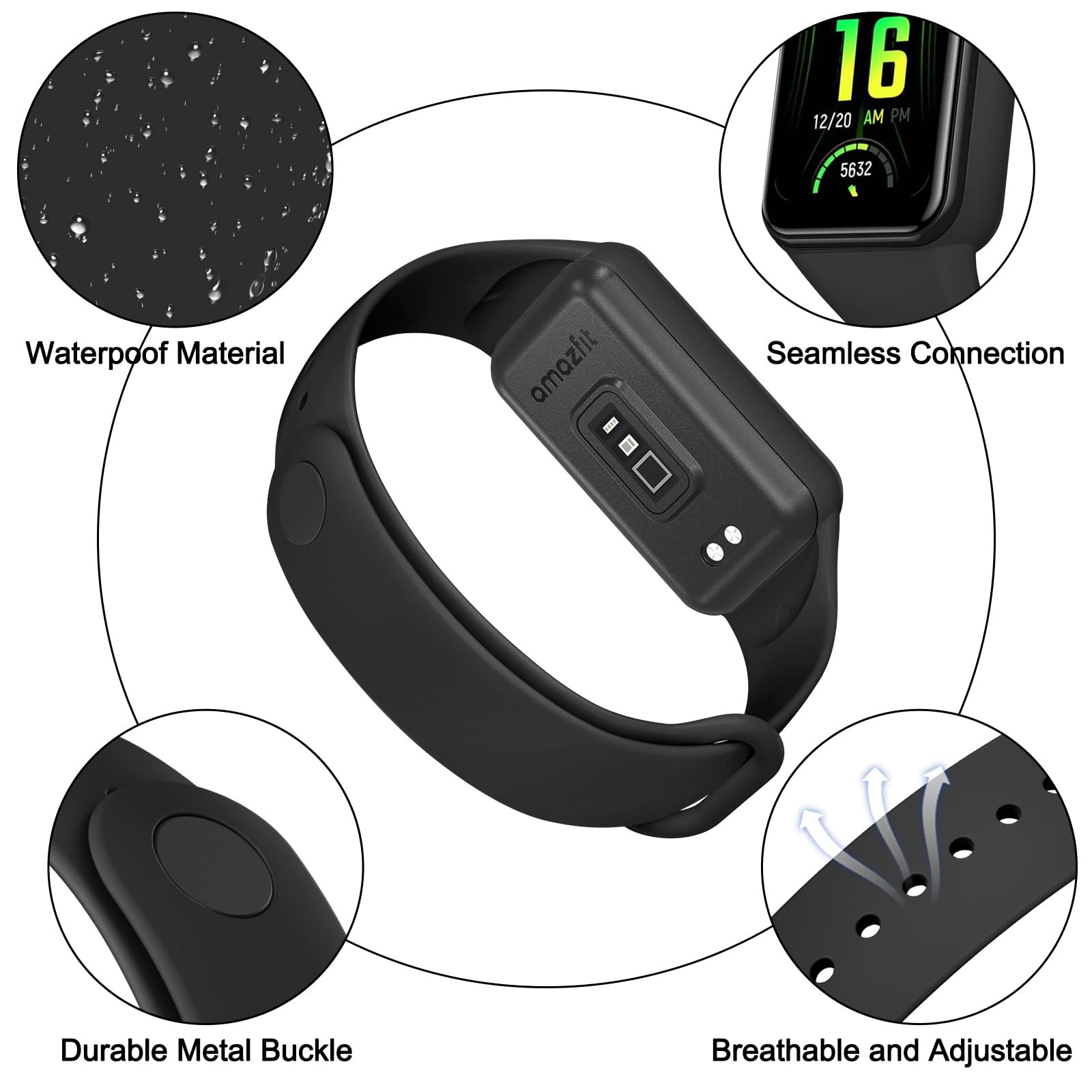 Tobfit Replacement Band Compatible for Amazfit 7 Strap, 135-210mm, Black