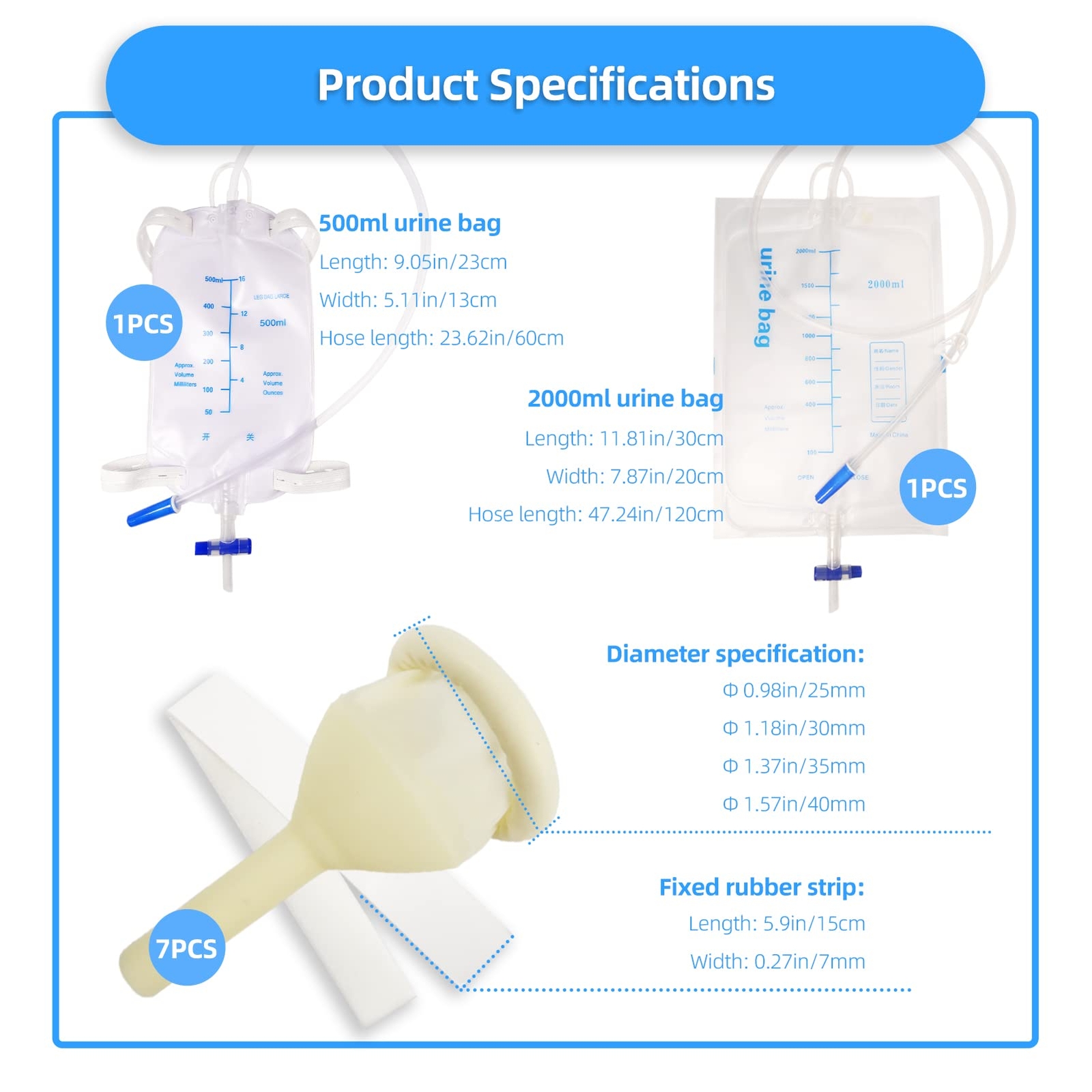 Latex Condom Catheter External Self-Sealing Set Thick Tube500ml Leg Bag *1 20…
