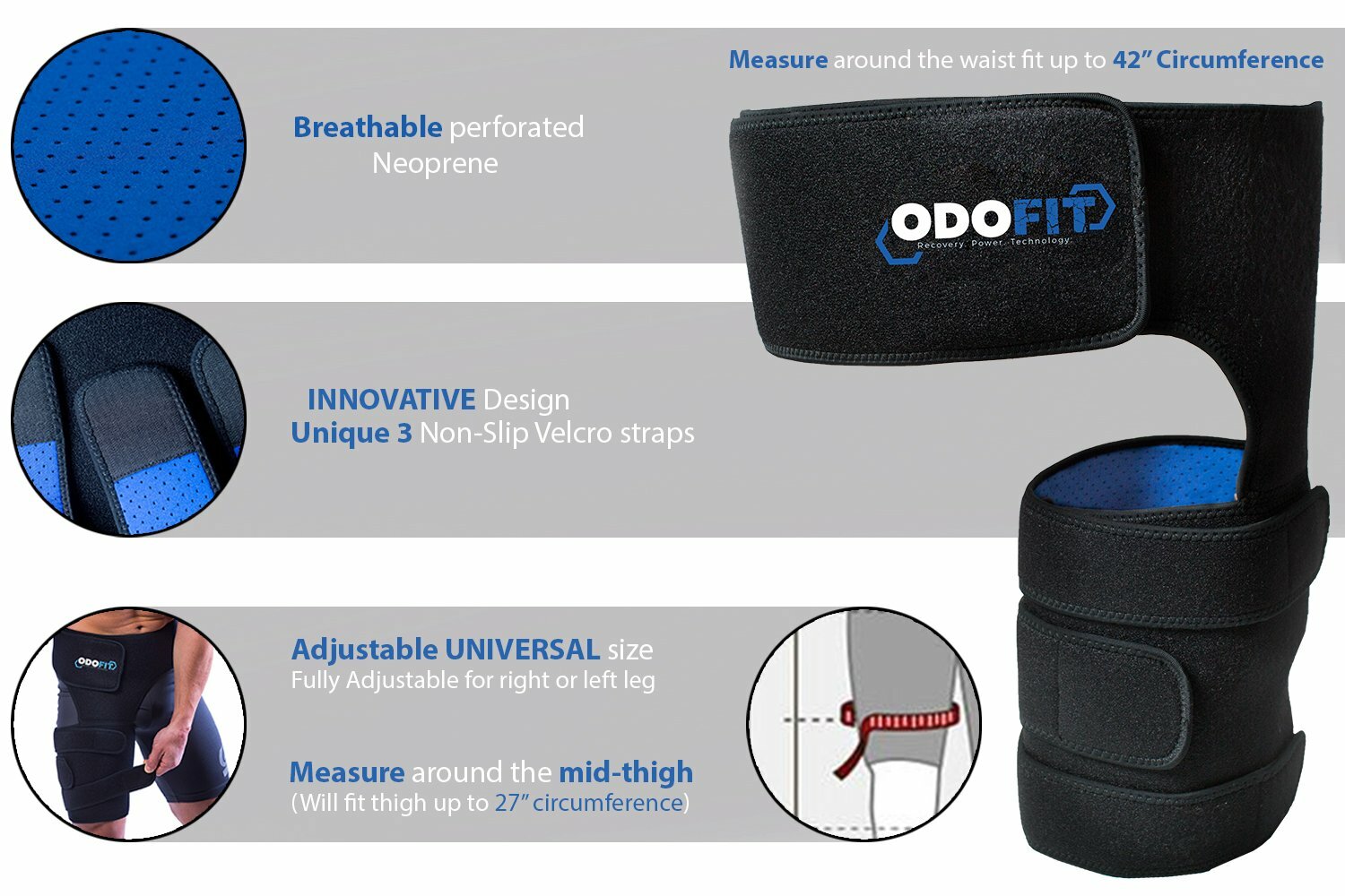 Unique Support Brace for Groin Hip Quadricep Thigh Wrap – Pulled Hamstring Compr