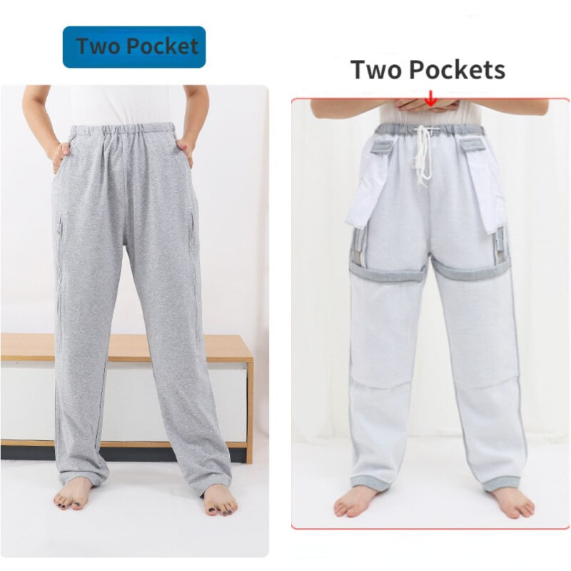 Unisex Elderly Patient Care Pant with Pocket Urine Drainage Bag Holder Loose