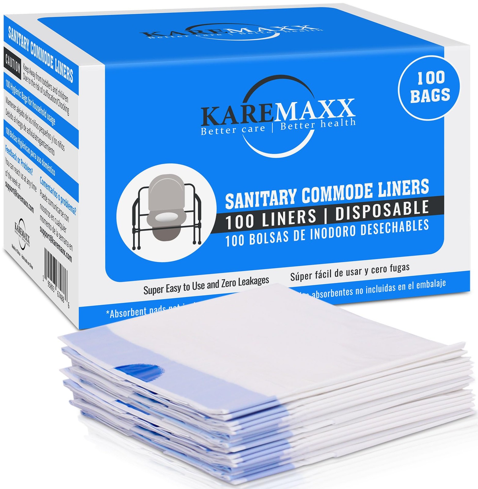 KAREMAXX Commode Liners Disposable,100 Pack, Universal Fit – Leak Proof & Odorle