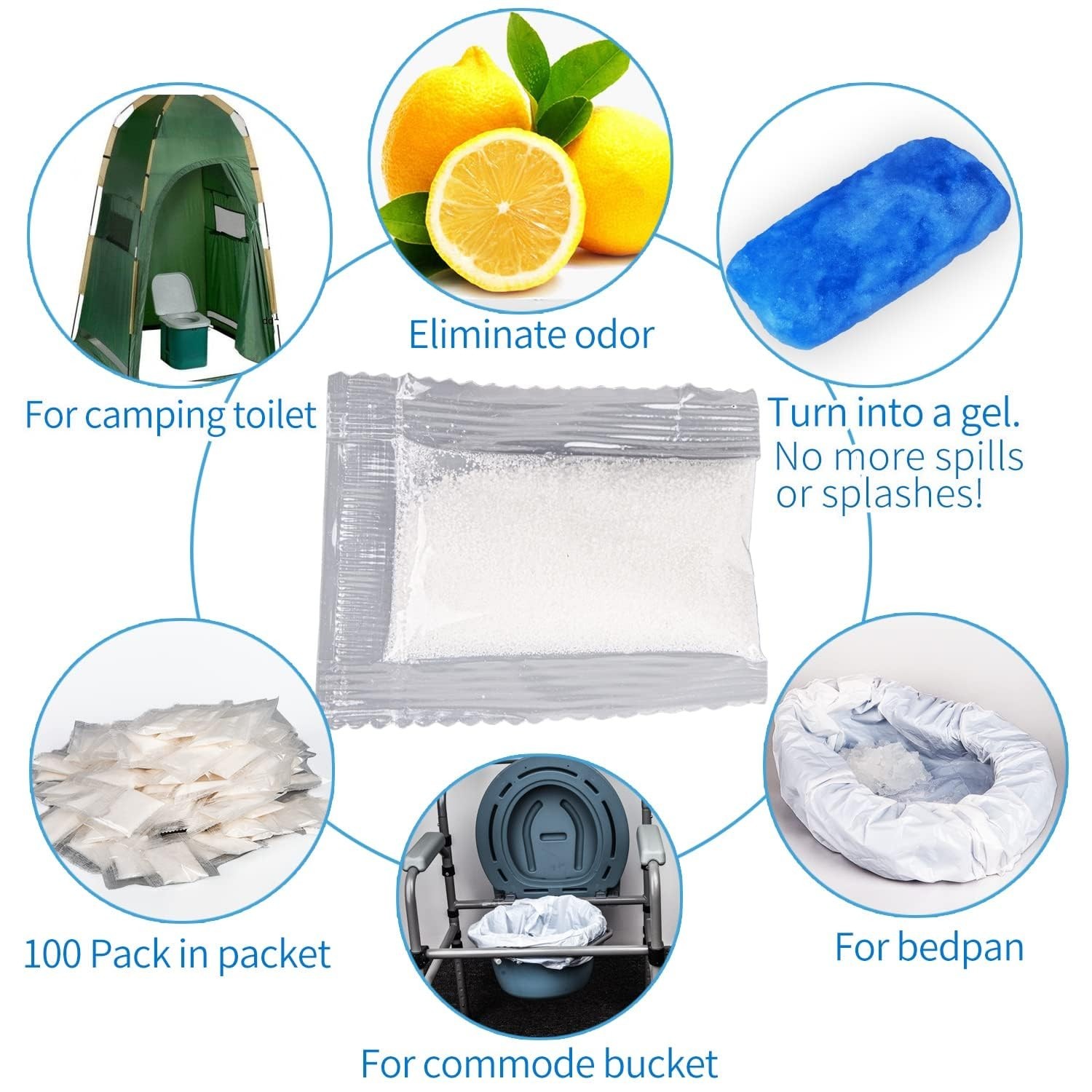Pack of 100 Super Absorbent Pads Gel for Commode Liners – Gel for S… Fas