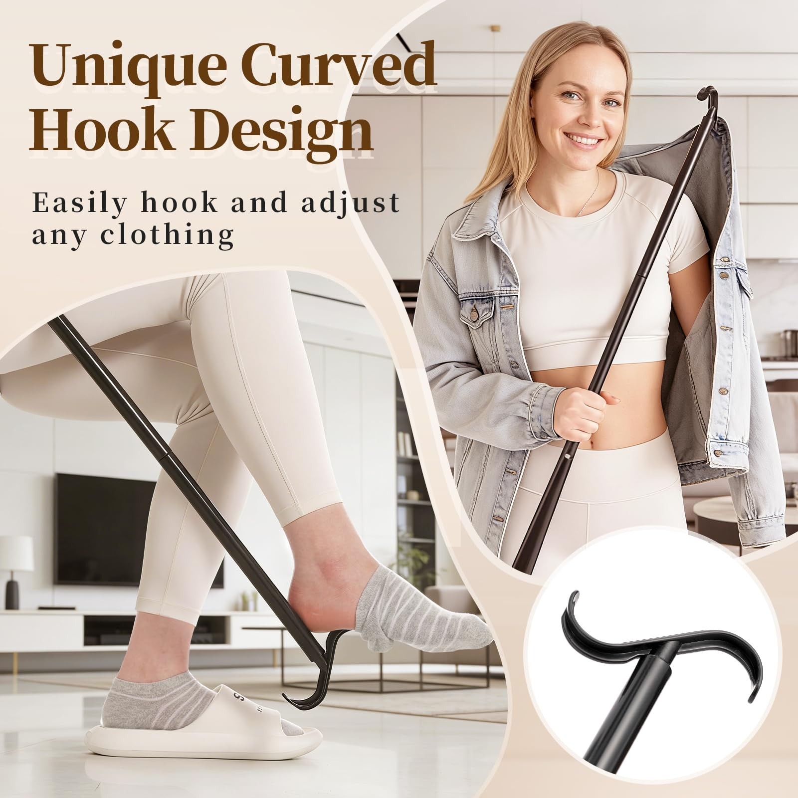 Fanwer Long Handle Shoe Horn for Seniors -33.5″ 33.5 Inch (Pack of 1), Black