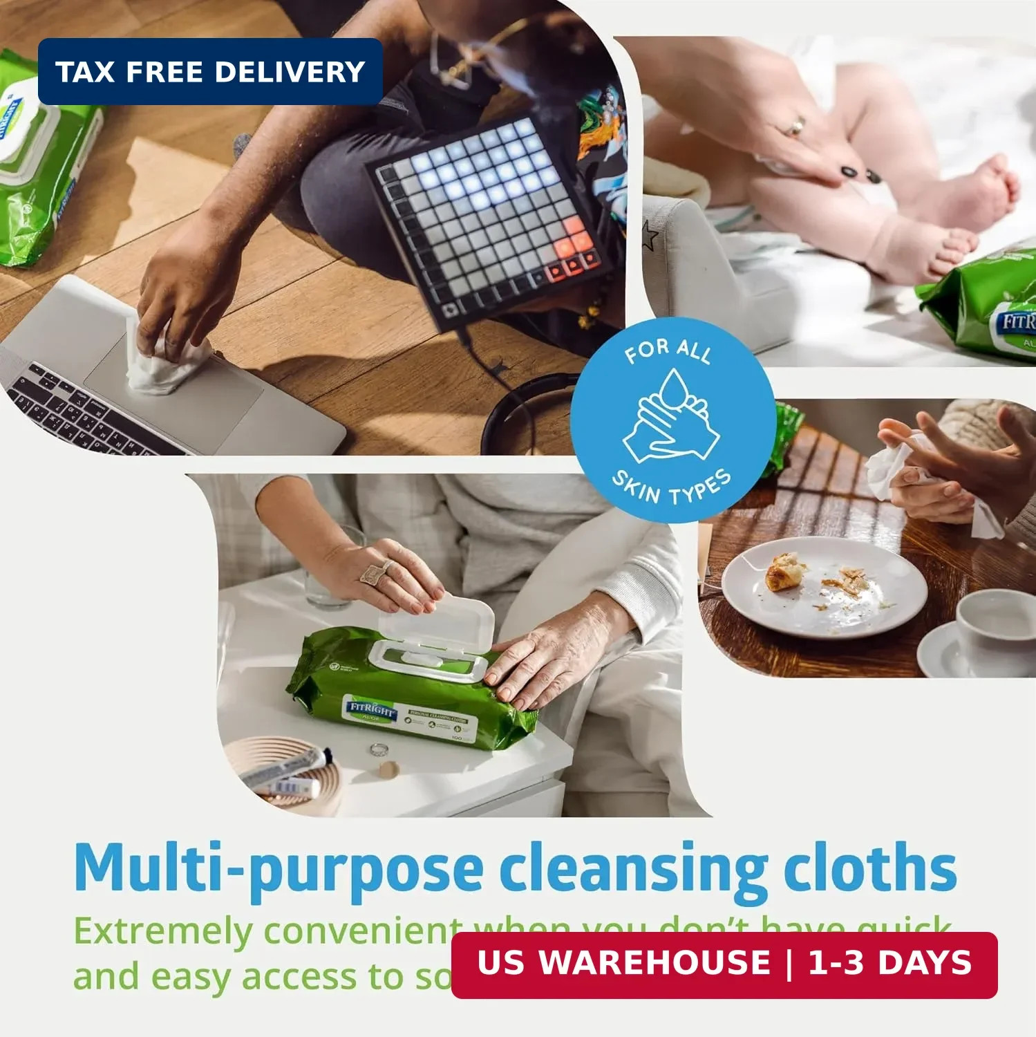 Medline FitRight Aloe Personal Cleansing Cloth Wipes, Scented, 576 Count, 8 x 10