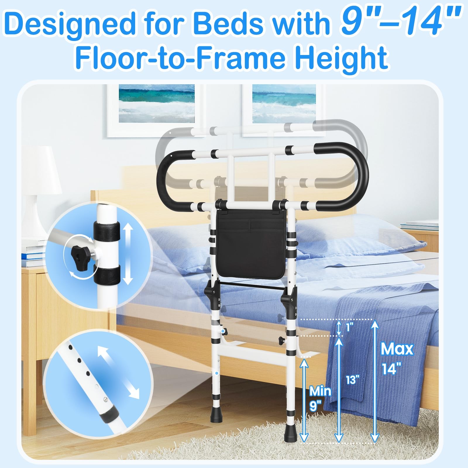 Zoliquex Bed Rails For Elderly Adults Safety Bed Cane For Seniors Adjustable