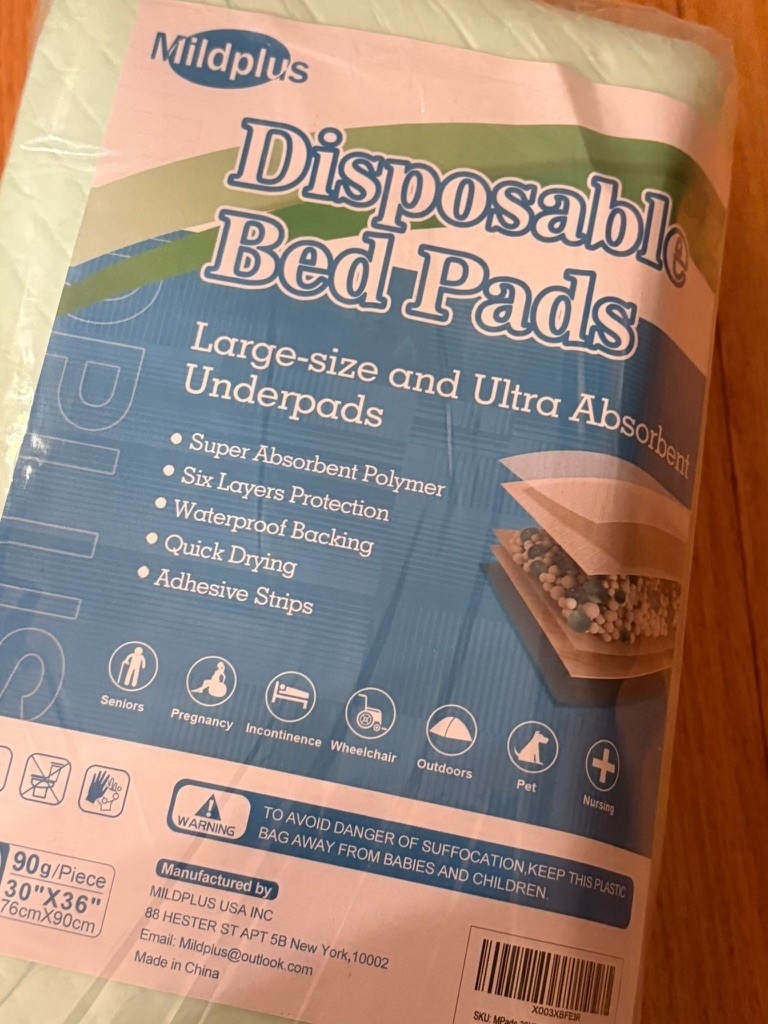 Disposable bed pads 10, 30 x 36 new in a sealed plastic bag, large size
