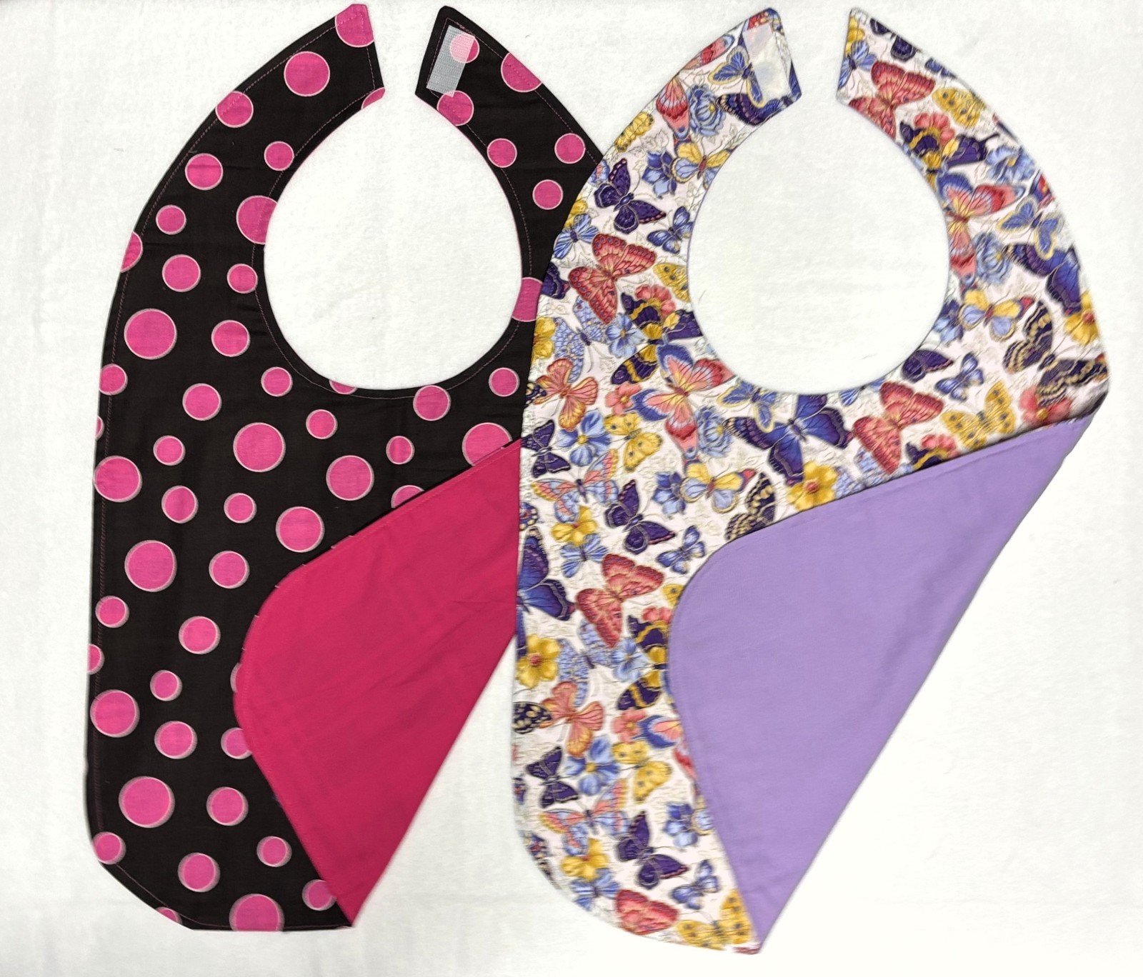 Adult Bibs 2 Pack Special Needs Elderly Handmade Reversible Butterflies Pink NEW