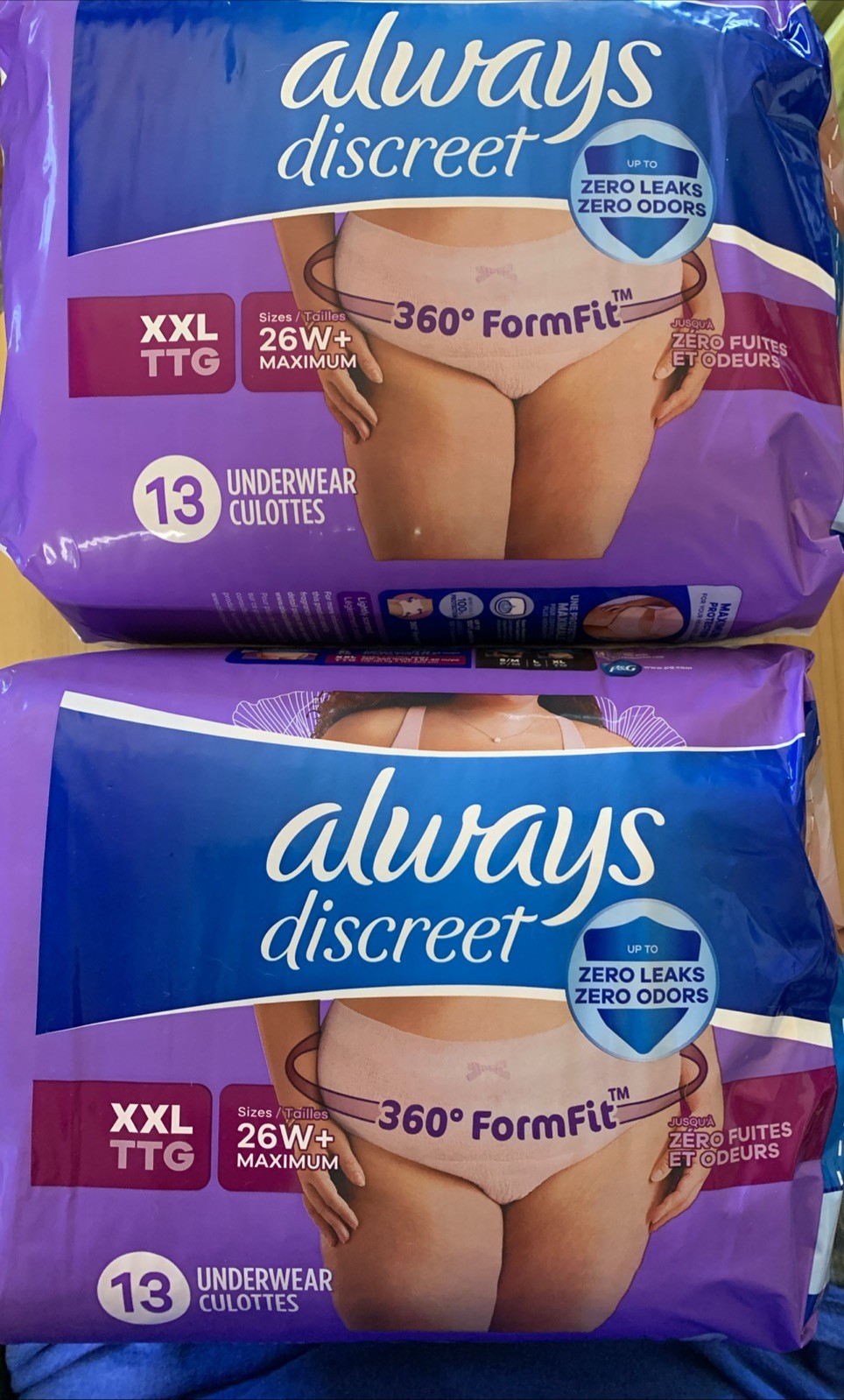 2 Packs (13 Ea) XXL(26W+) Always Discreet Adult Incontinence Underwear for Women