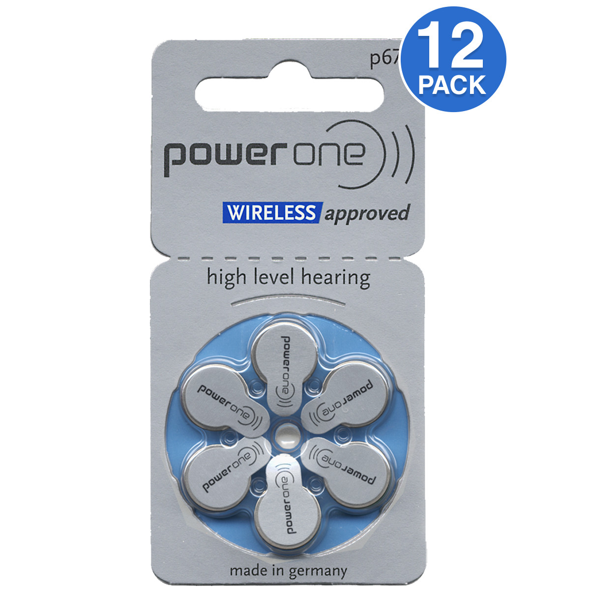 Power One PR44 Size 675 MF 0%Hg Zinc Air Hearing Aid Batteries (12 Pack)