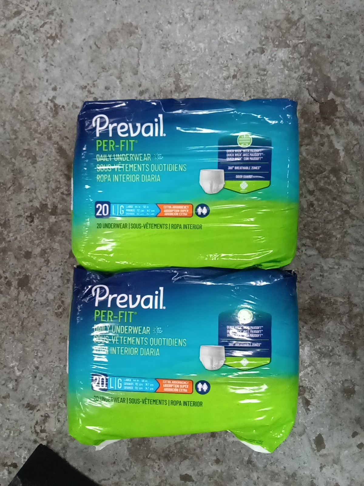 Prevail Per-Fit Unisex Daily L 44″-58″ Daily Underwear 2 Pack— 20 Ct 665 RS