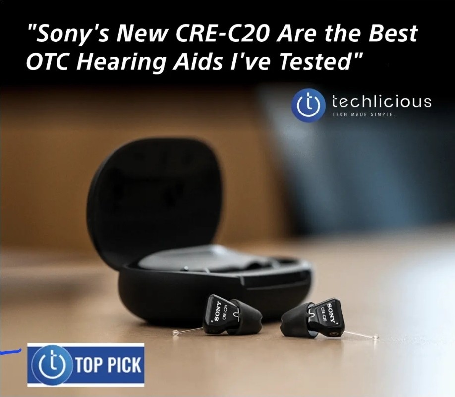 Sony CRE-C20 Self-Fitting OTC ITC Rechargeable Hearing Aids Black w/ Case