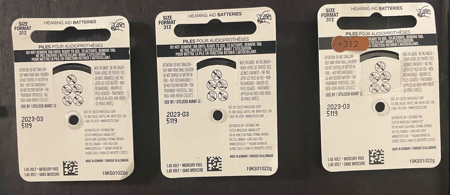 Kirkland Signature Hearing Aid Batteries #312 Exp 03/2023 2 Sealed & 1 Part Open