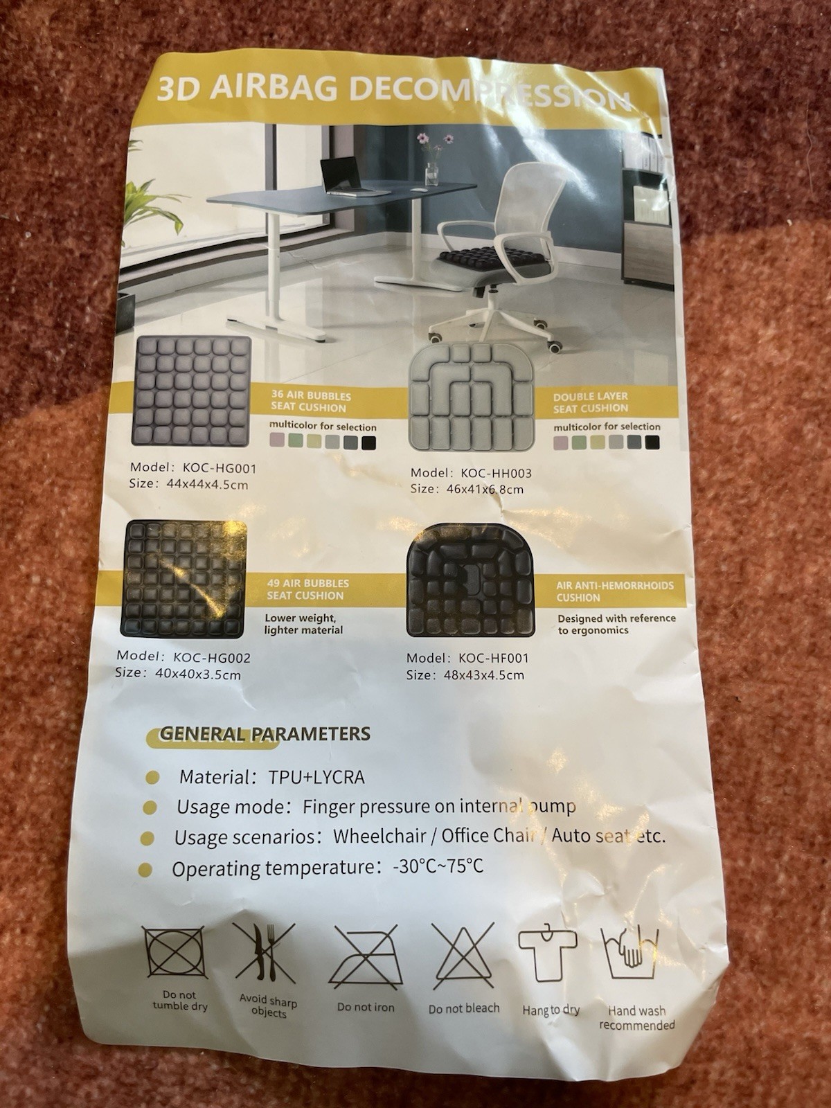 3D Airbag Decompression Seat Pad For Travel