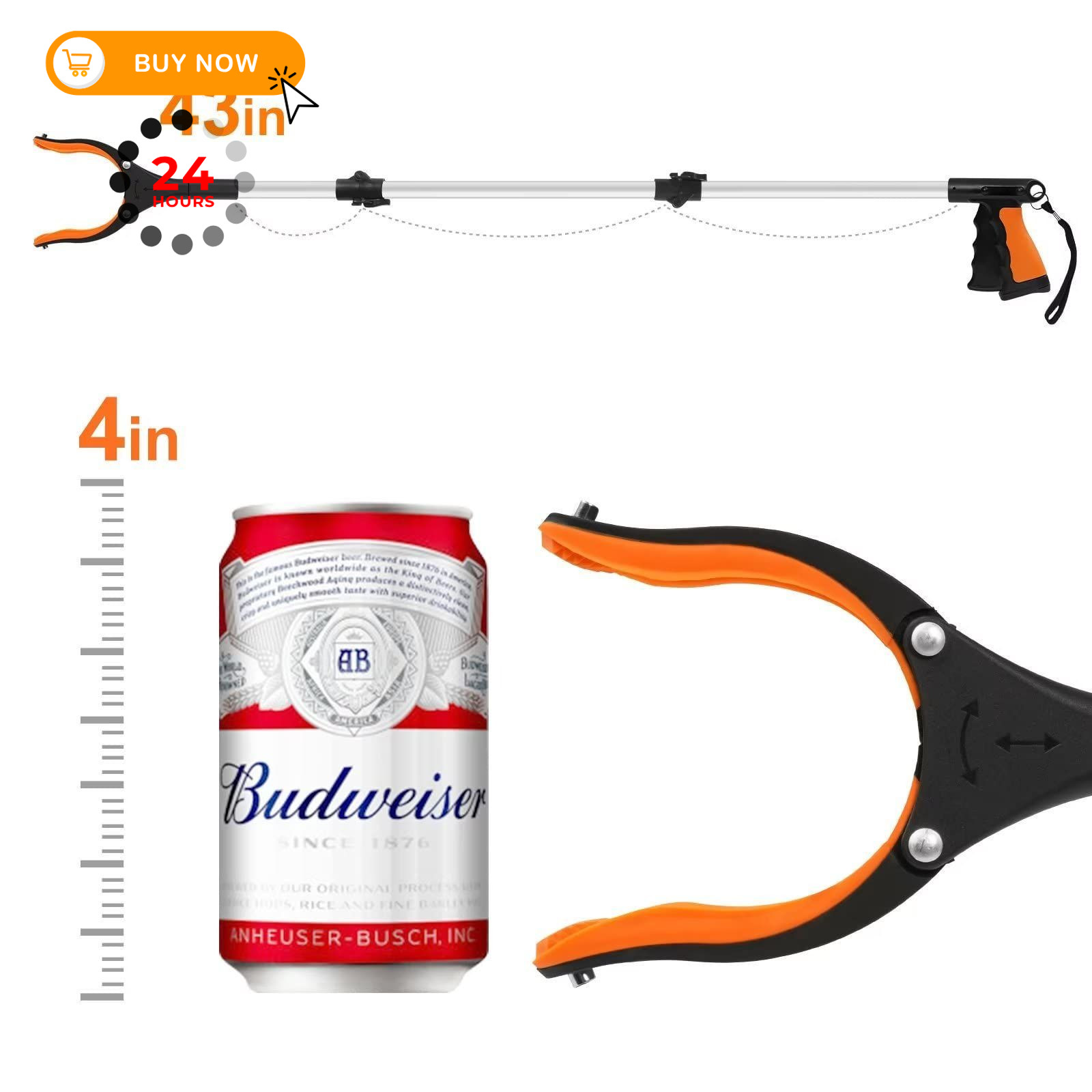 43″ Extra Long Grabber Tool, Foldable Grabbers for Elderly 43 Inch, Orange