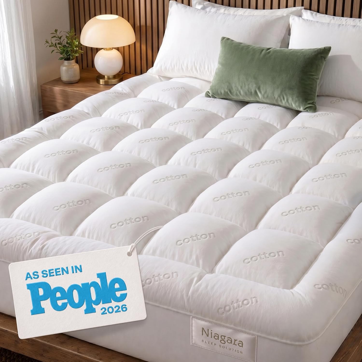 Niagara Sleep Solution Cloud-Like Queen Non-Slip Mattress Topper – 100% Cotton T