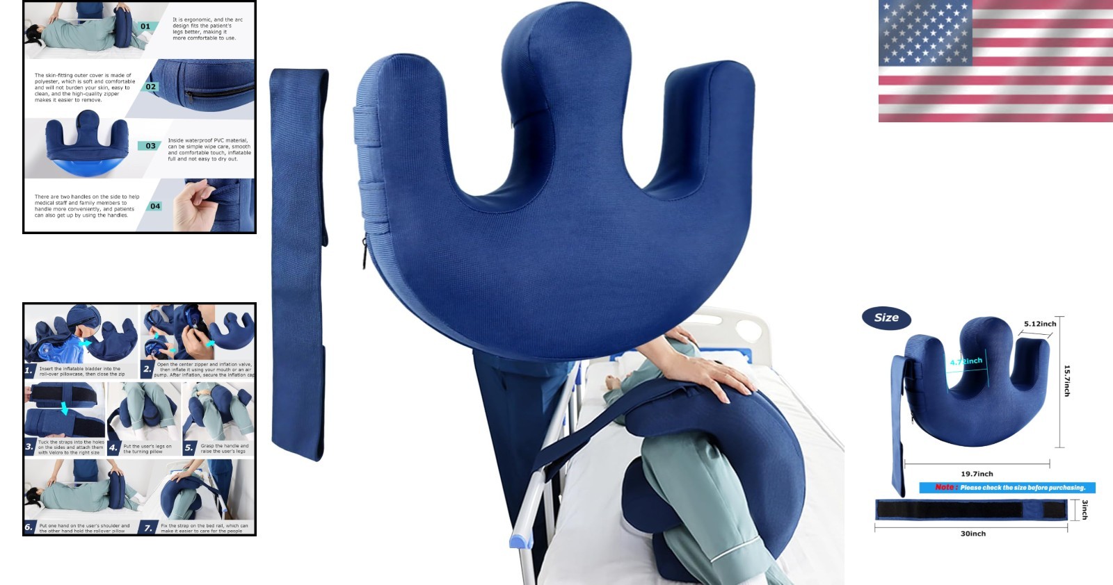 Bedridden Patient Turning Device and Bedroll Pillow for Elderly – Inflatable