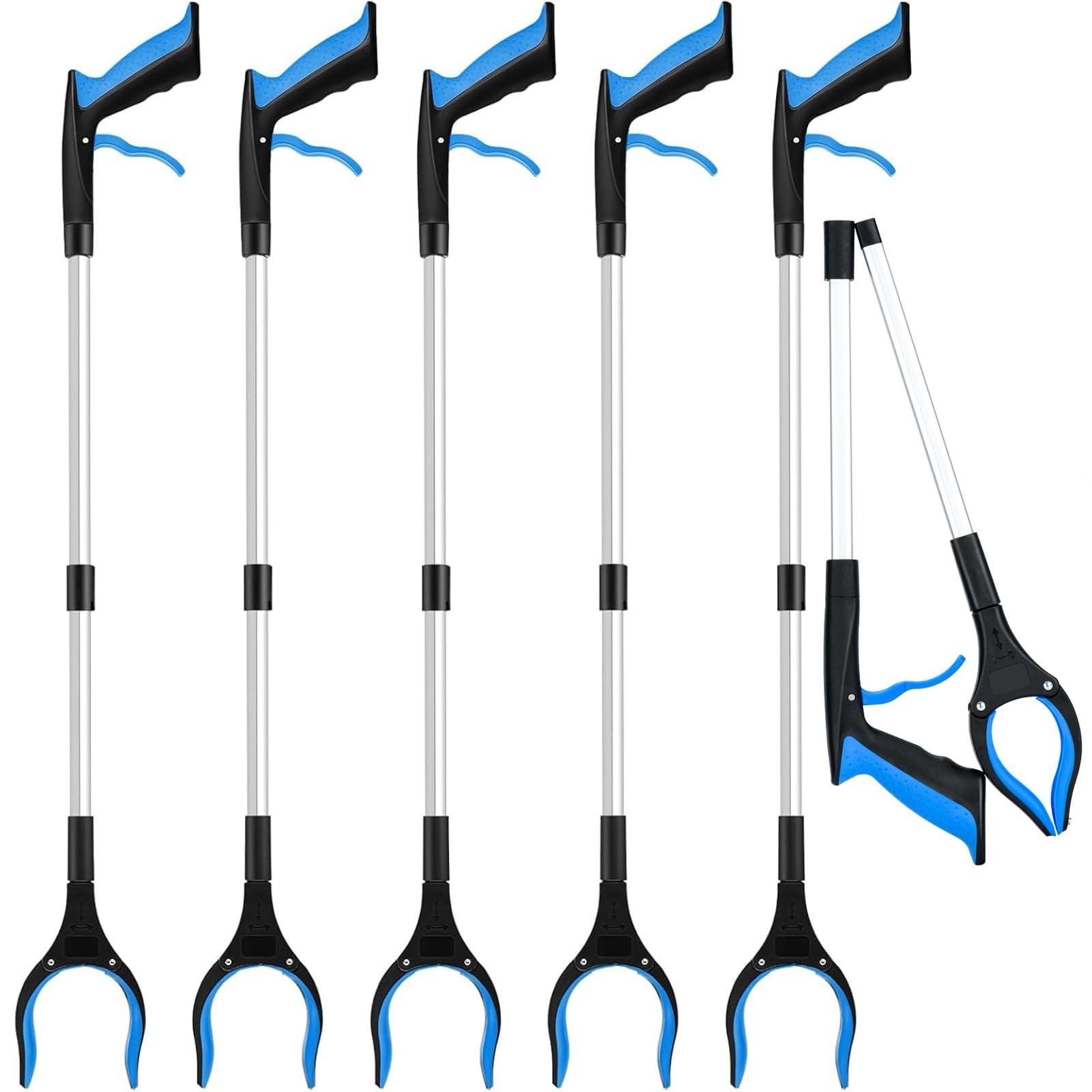 6-Pack 32″ Foldable Grabber Reacher Tool, 360° Rotating Head, Anti-Slip Claw, Wi