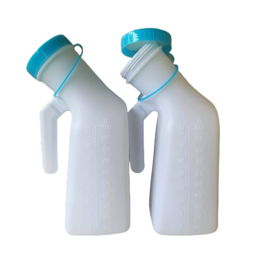 Thick Firm Male Urinal,Urine Bottle with Lid 32oz./1000mL Pack of 2 (Blue Scr…