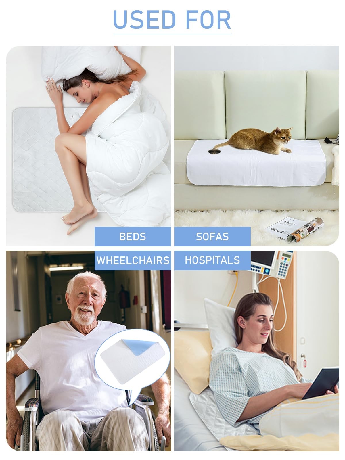 4 PCS 34×36 Inch Washable Reusable Waterproof Incontinence Bed Pads Kids Pets