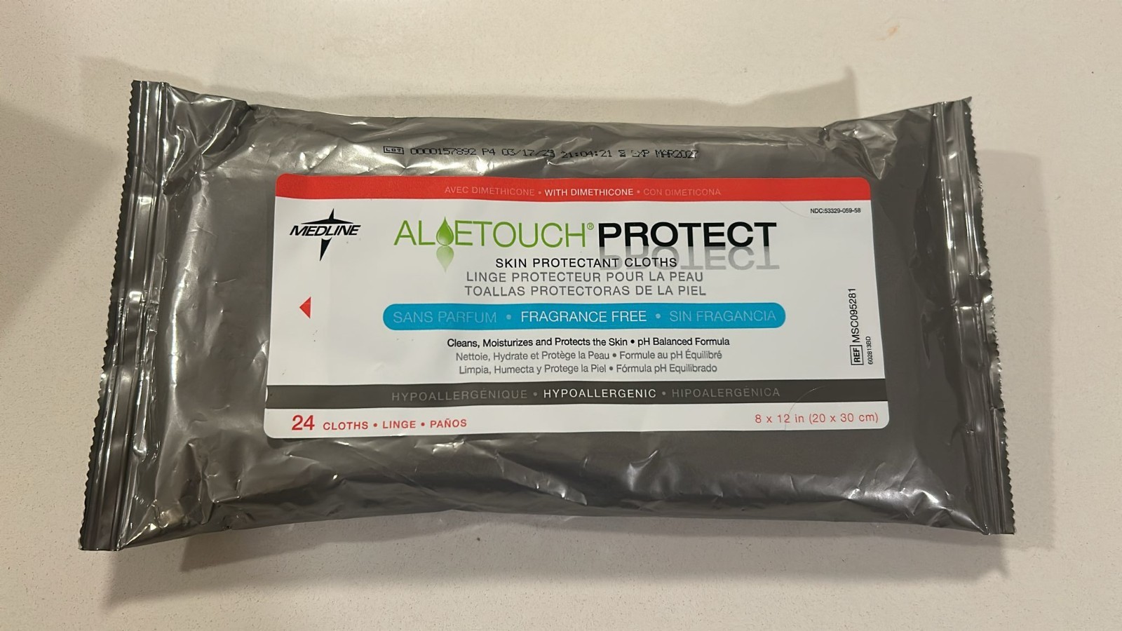 Medline Aloetouch PROTECT Dimethicone Skin Wipes, 24 Count(Pack of 24)-MSC095281