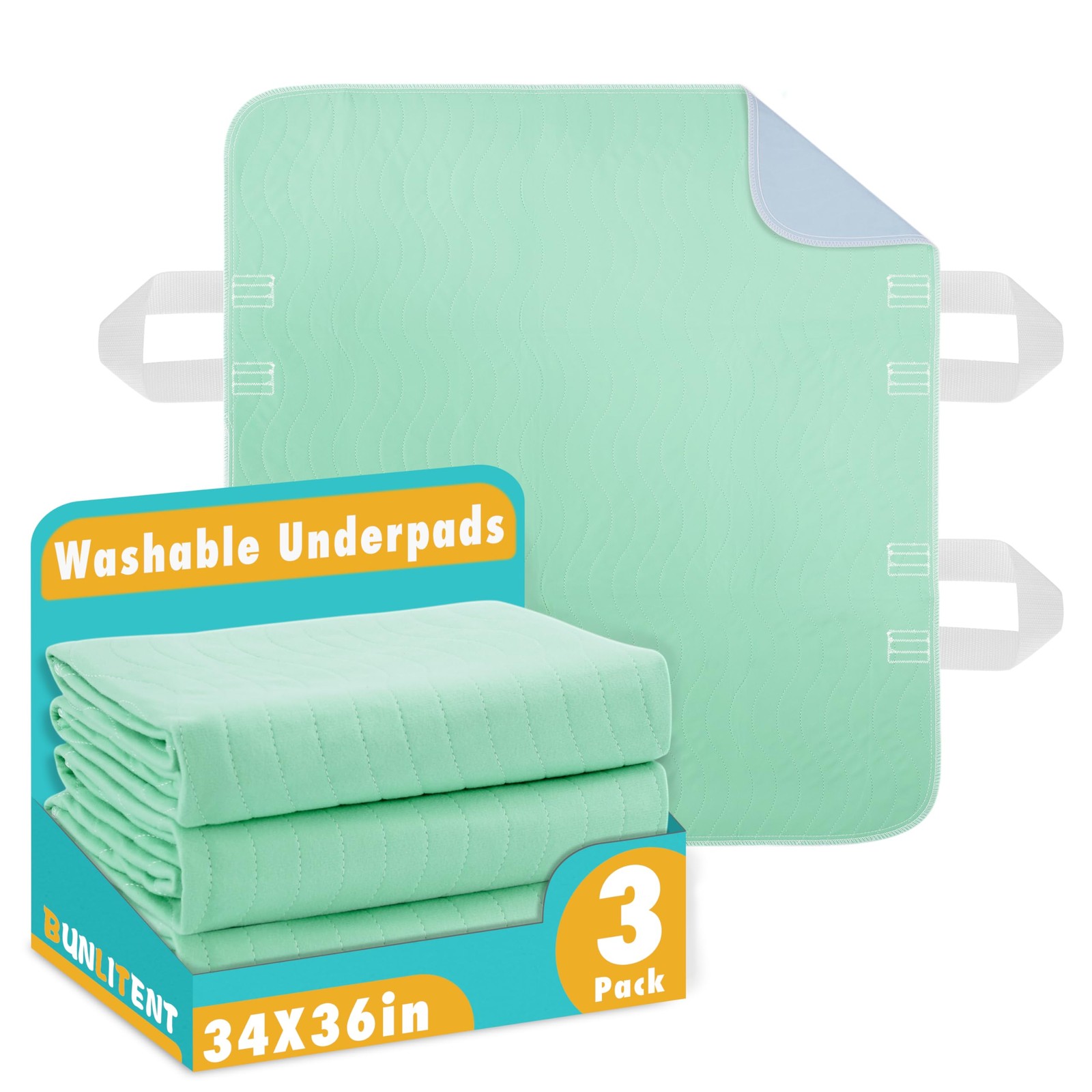 Incontinence Washable Underpads with 4 Sturdy Handles 34”×36”3 Pack Positioni…