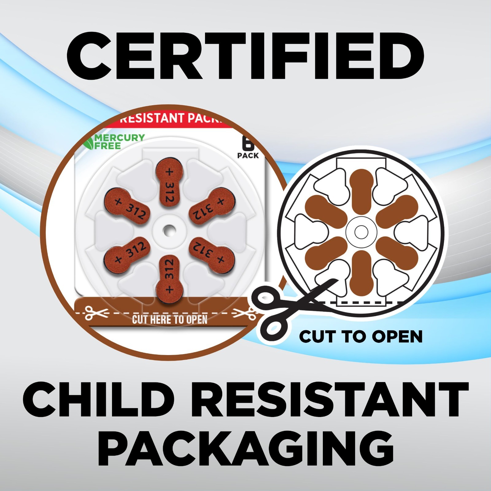 Long-Lasting Size 312 Hearing Aid Batteries, 60 Count, Easy Change Brown Tab Pac