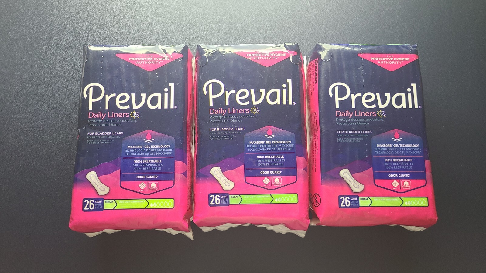 3x Prevail Daily Liners Bladder Leaks Regular Very Light Absorbency 78 Total