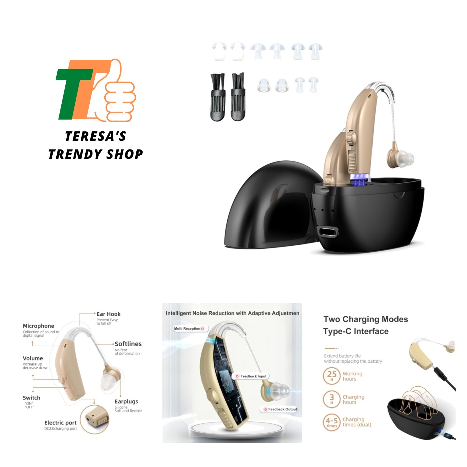 Luxury Rechargeable Hearing Aids for Seniors with Noise Cancellation – 25 Hours
