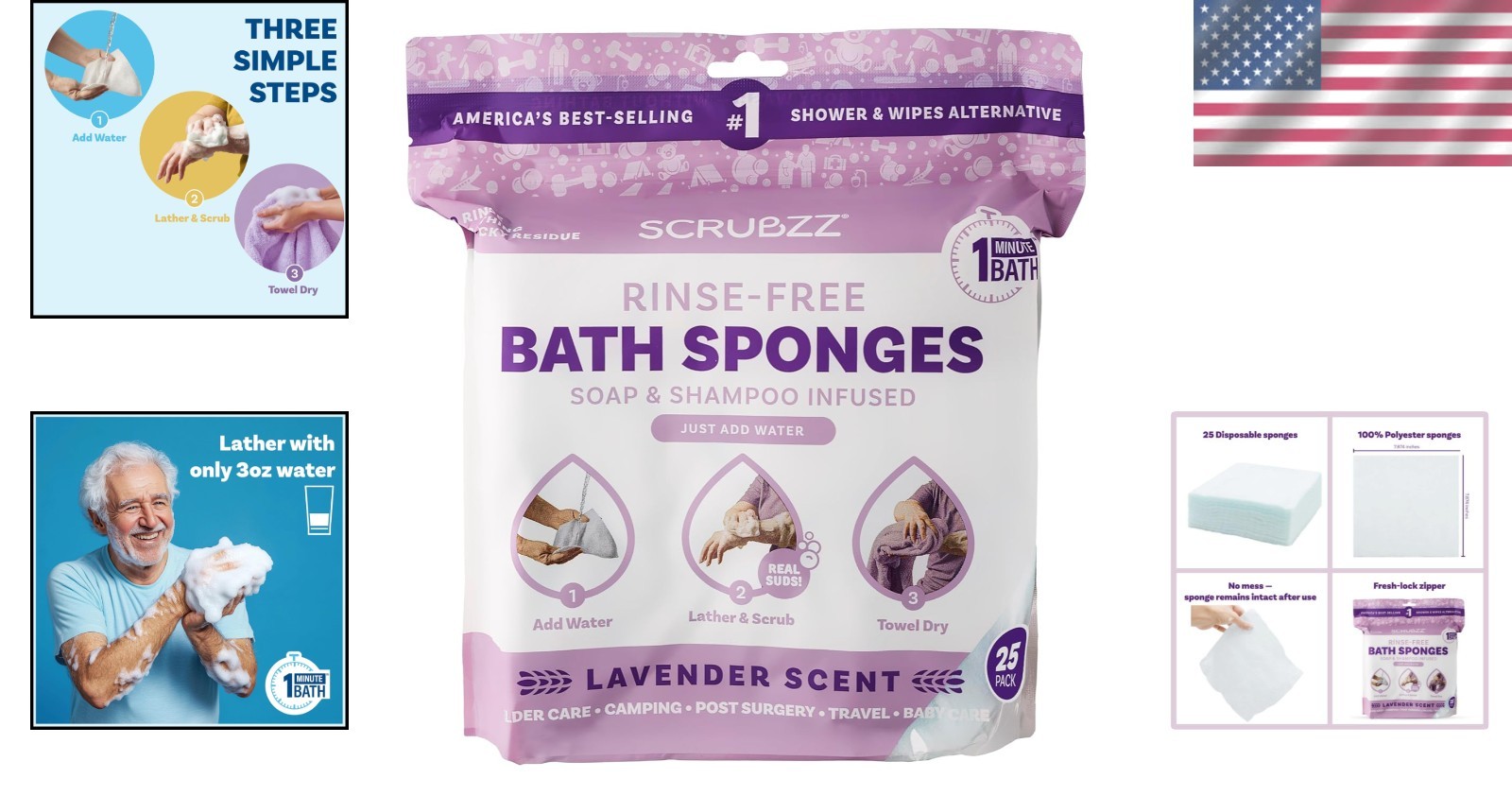 25 Lavender No Rinse Bathing Wipes – Hypoallergenic Clean for Active Lifestyles